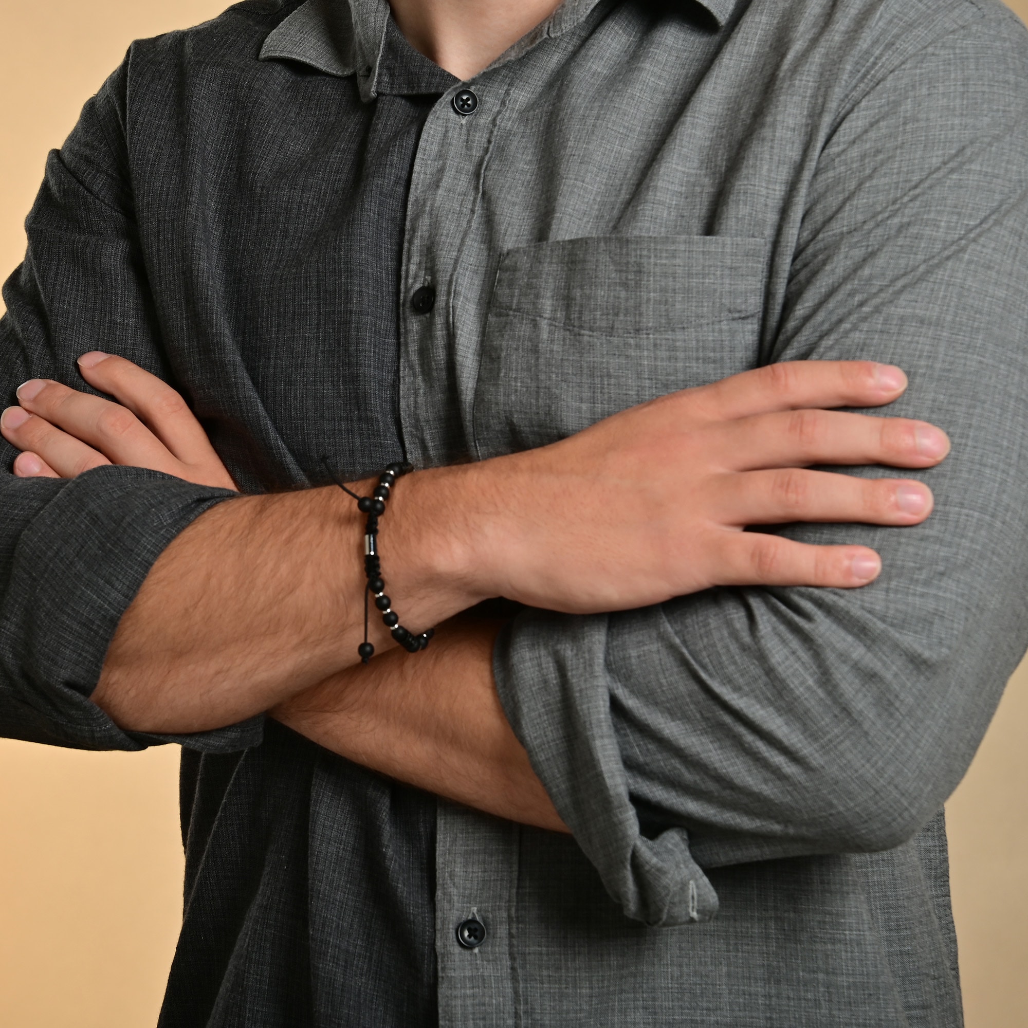 Adelia´s Gliederarmband »Unisex Armband – Kugelarmband aus Edelstahl mit Onyx 19 cm« Schöne Geschenkidee zum Geburtstag