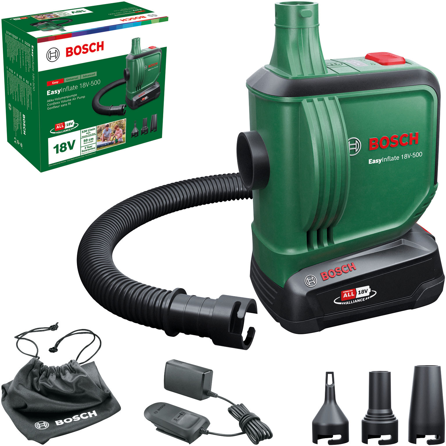 Bosch Home & Garden Akku-Handkompressor "EasyInflate 18V-500" mit Akku 18V/2,0Ah und Ladegerät