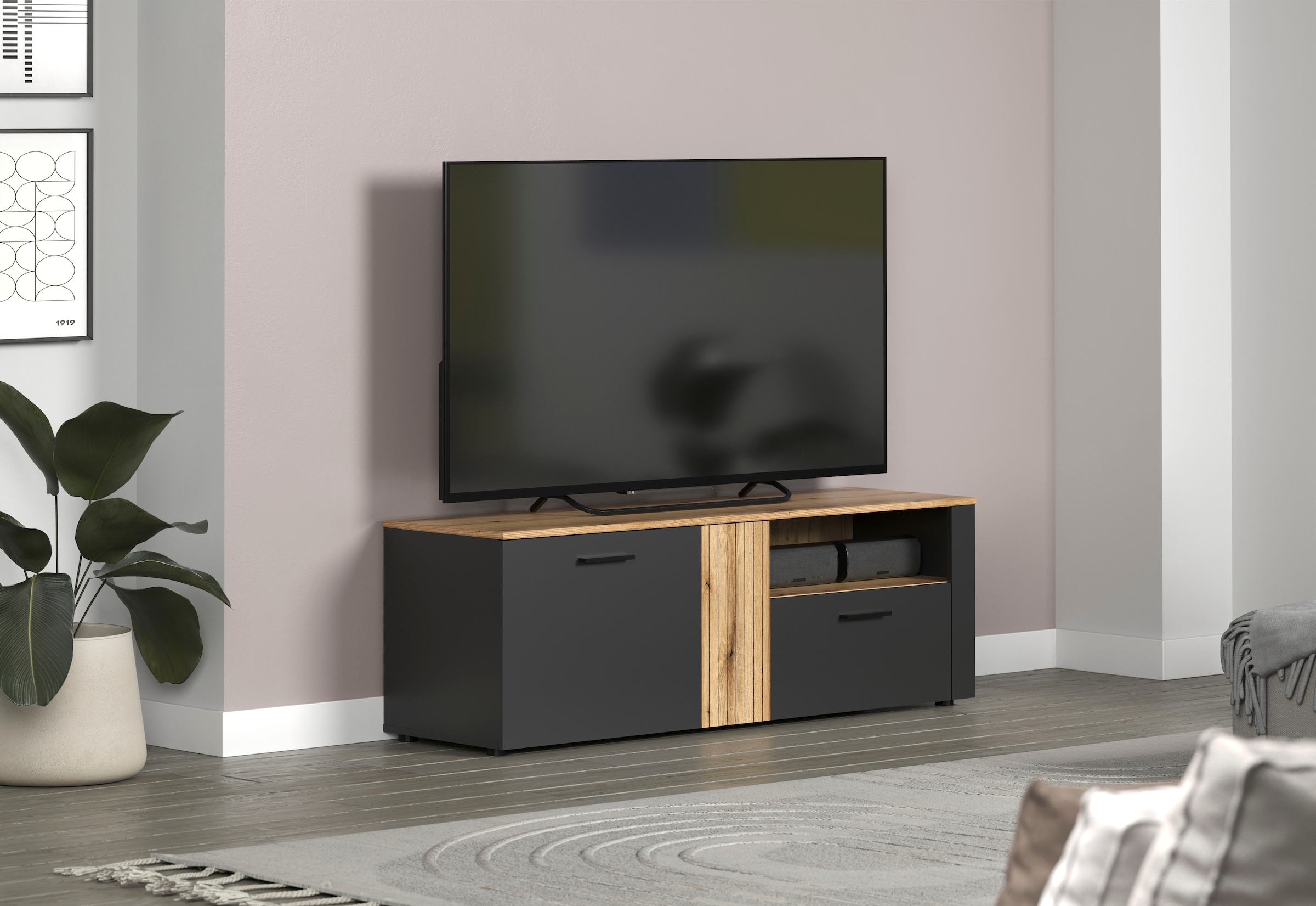 Home affaire TV-Bank »Estepona« 1 Stk. tlg. TV-Board, 2 Türen, 1 Schublade, 1 Fach - (B/T/H) 150/42/50 cm