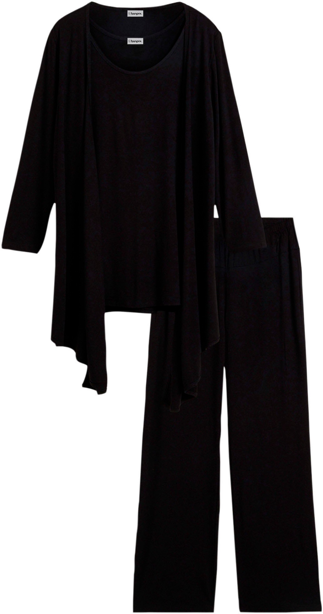 bonprix Shirttop »Loungewear Hausanzug« Set, 3,  Jacke mit 3/4-Ärmeln, Tanktop, knöchellange Hose, bequeme Passform