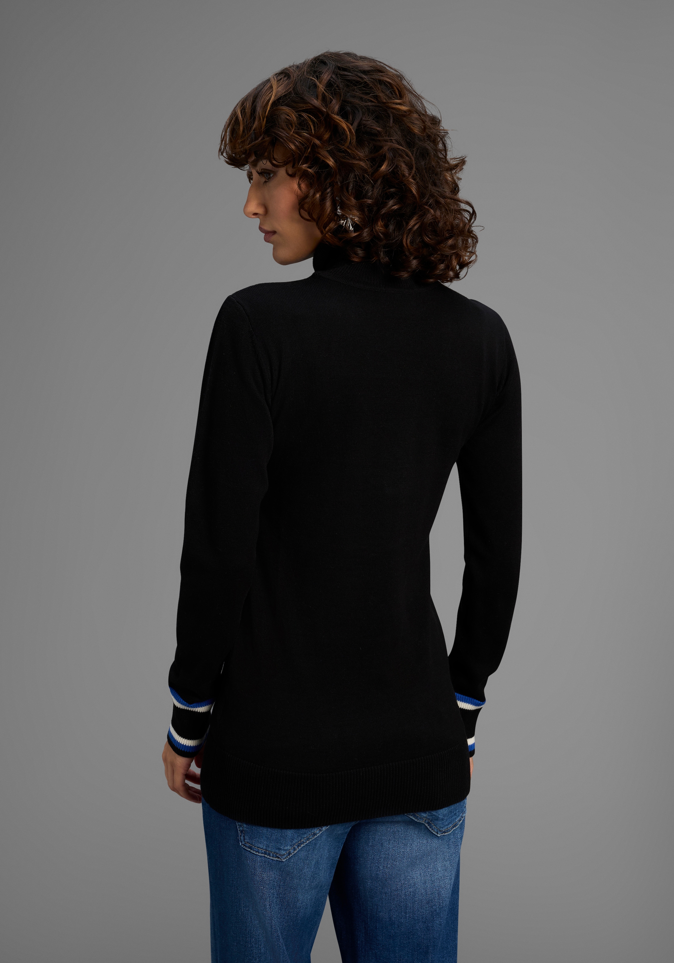 AJC Rollkragenpullover Feinstrick mit trendy Kontraststreifen