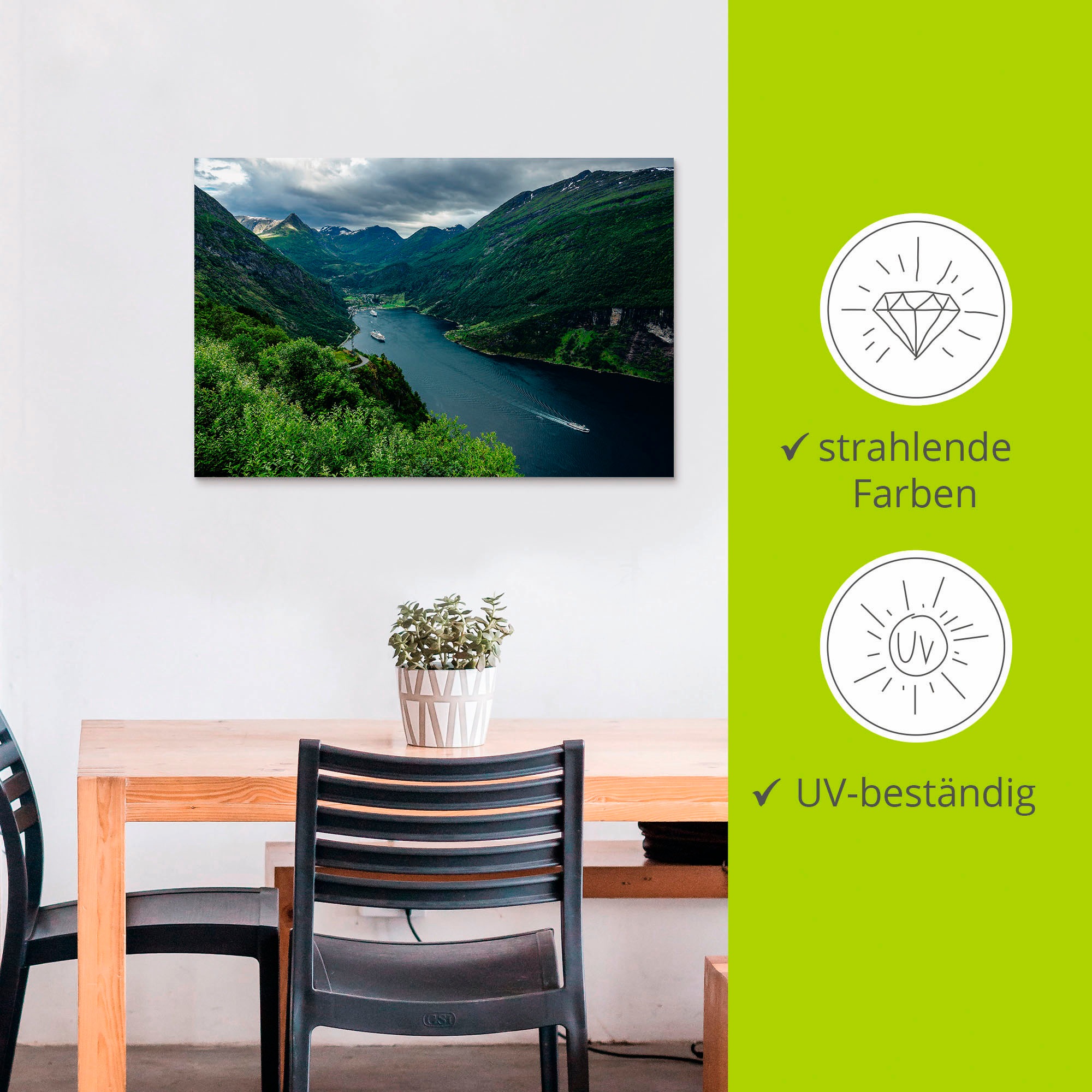 Artland Wandbild »Blick auf den Geirangerfjord Norwegen«, Küste, (1 St.), als Alubild, Outdoorbild, Leinwandbild, Poster in verschied. Größen