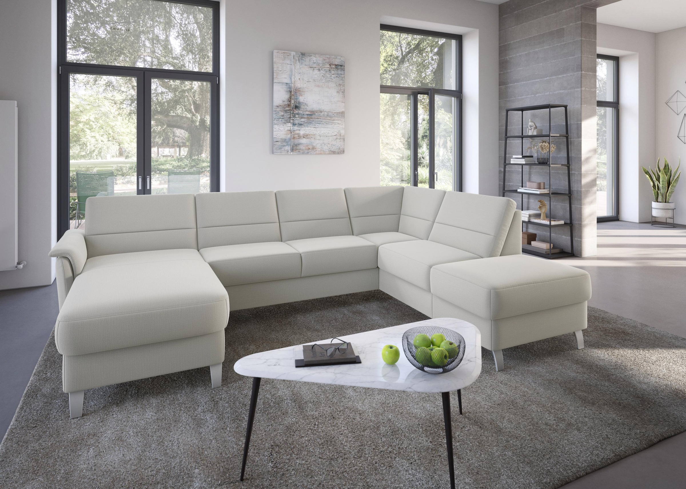 Wohnlandschaft SIT & MORE "Palmera U-Form, B: 308 cm", silber, B:308cm H:89cm T:212cm, 100% Polyester, Sofas, Wohnlandschaft, optional Bettfunktion & Bettkasten, Federkern