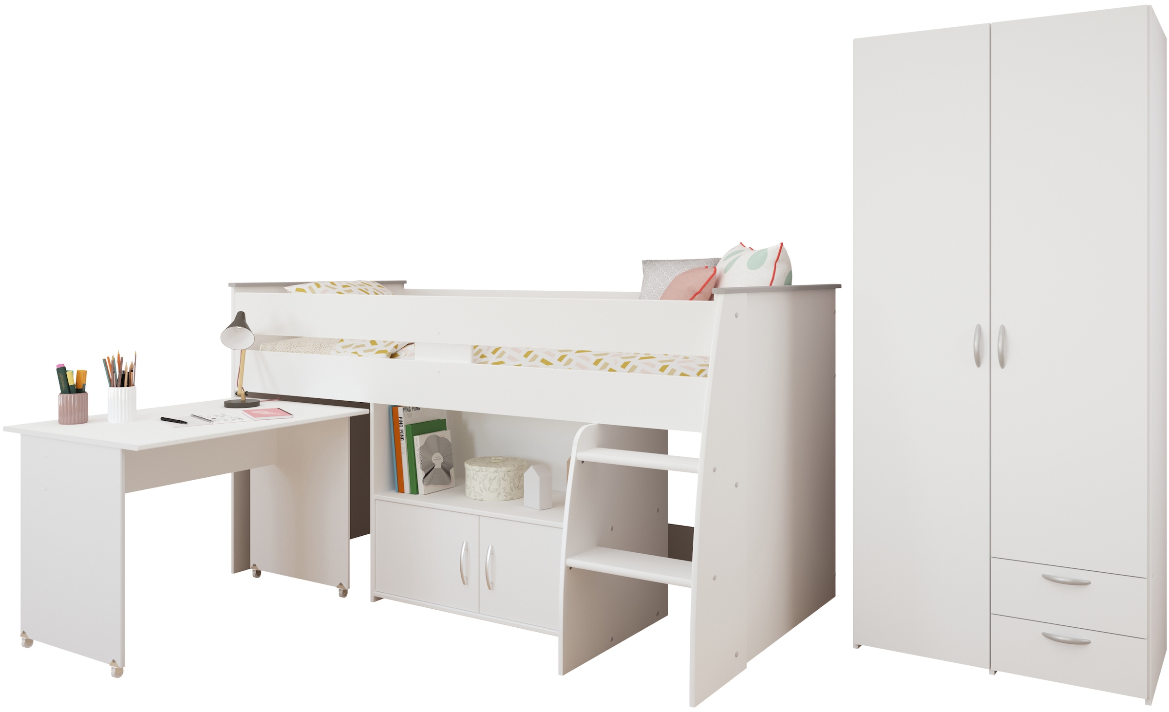 Parisot Jugendzimmer-Set "Reverse 12" Hochbett mit Schreibtisch und Kommode günstig online kaufen