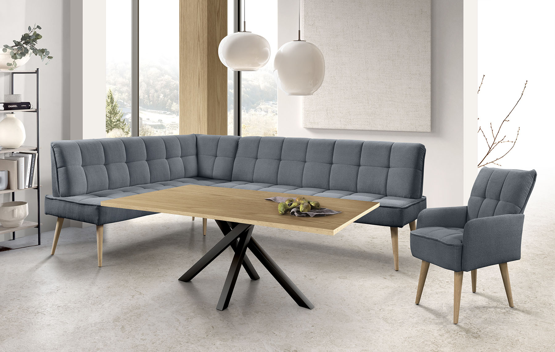 exxpo - sofa fashion Eckbank "Latte" moderne Sitz- und Rückensteppung, bequem und elegant, hoher Holzfuß