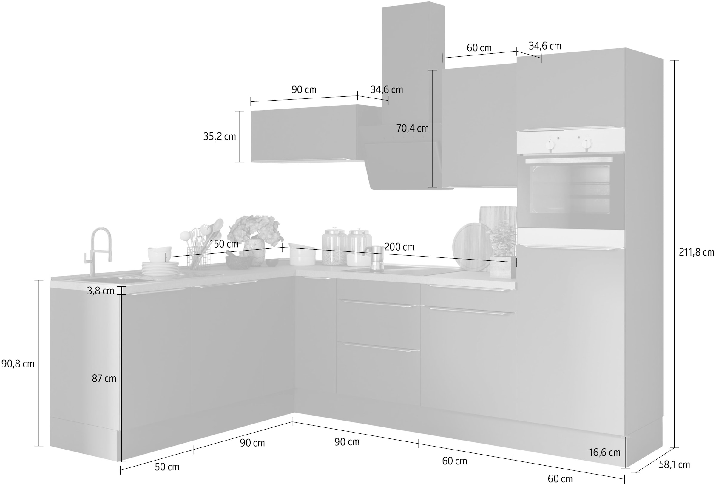 OPTIFIT Winkelküche »Aken«, mit E-Geräten, Stellbreite 200 x 270 cm