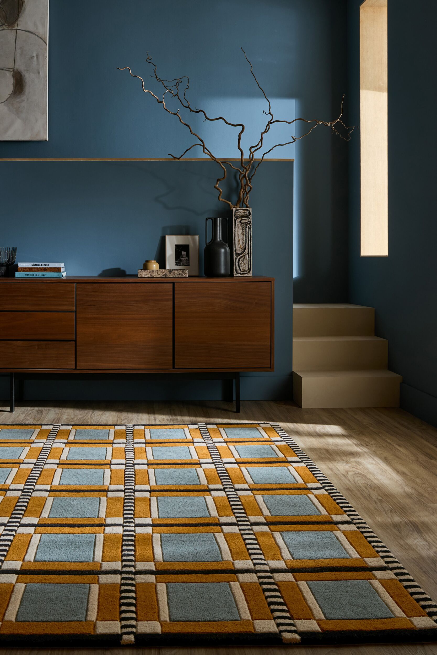FLAIR RUGS Wollteppich "QUADRO" rechteckig 8 mm Höhe aus 100 % Wollflor handgetuftet, Hoch-Tief-Effekt