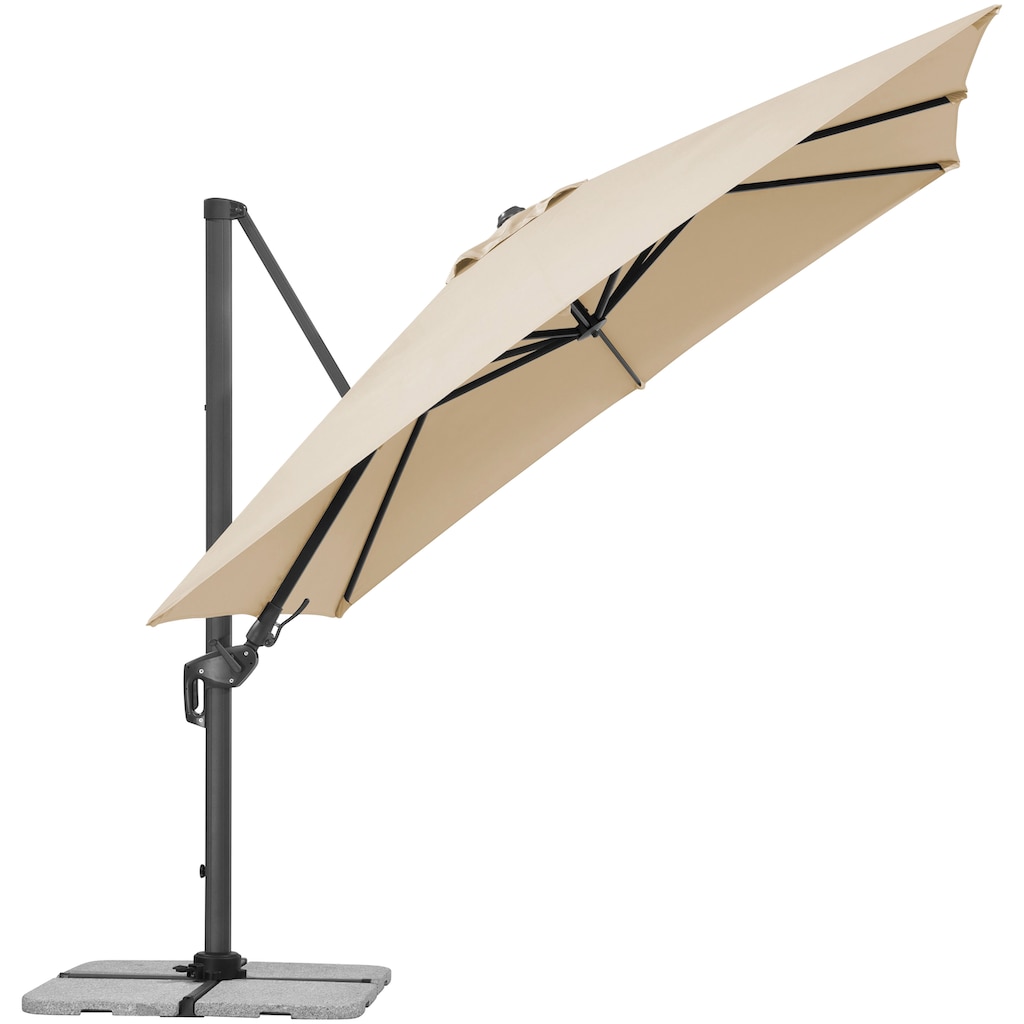 Schneider Schirme Ampelschirm »Rhodos Twist«, (Inkl. Plattenständer (o. Platten) & Schutzhülle), natur, quadratisch, ohne Wegeplatten
