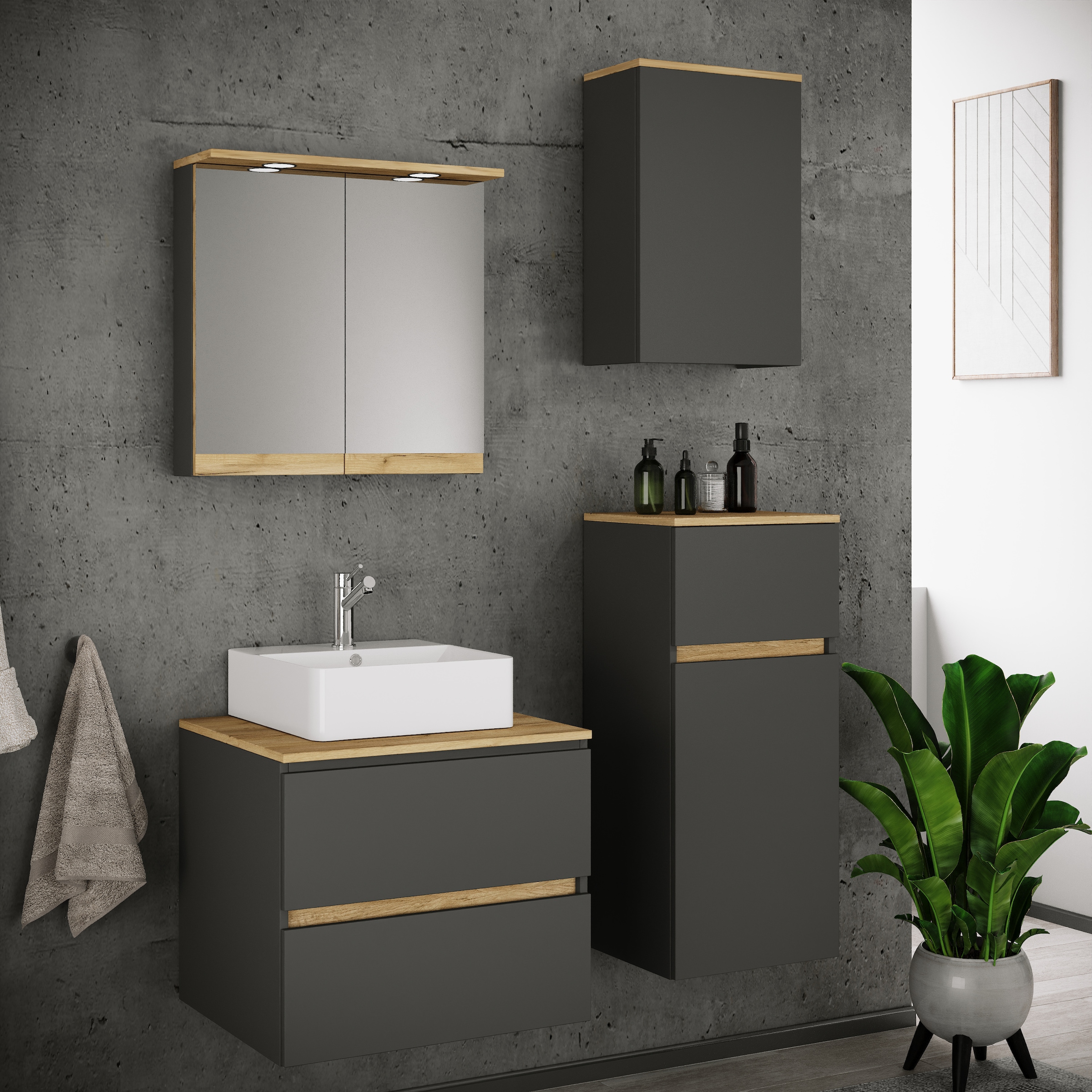 VCM Waschtisch »5 tlg. Badmöbel-Set mit Waschbecken Cosila-A 60 cm« 5 Stk. tlg.
