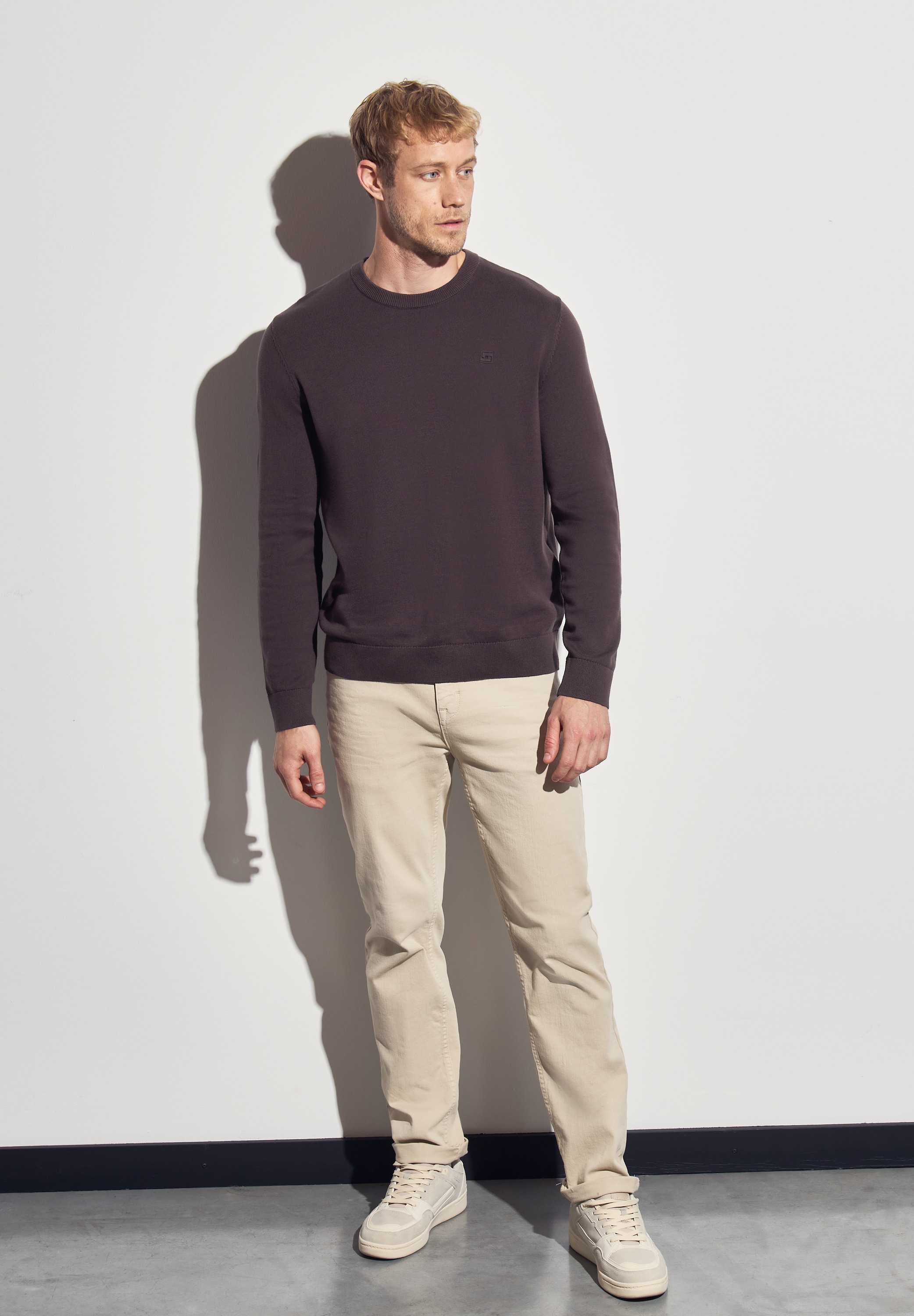 STREET ONE MEN Rundhalspullover, aus reiner Baumwolle