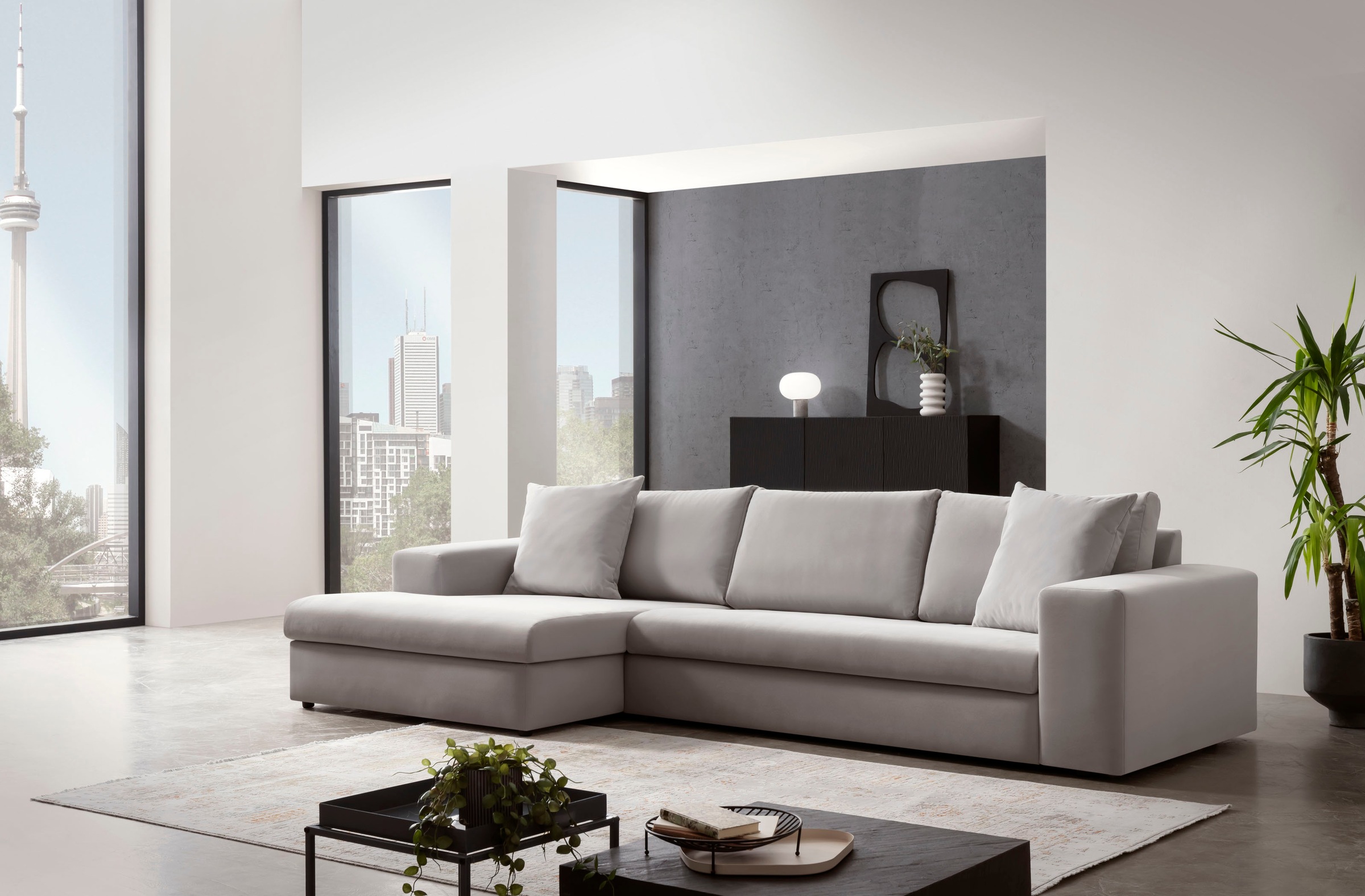 Home affaire Ecksofa "SLEETLAND XXL in Samtvelours oder Vintage-Leder-Optik günstig online kaufen