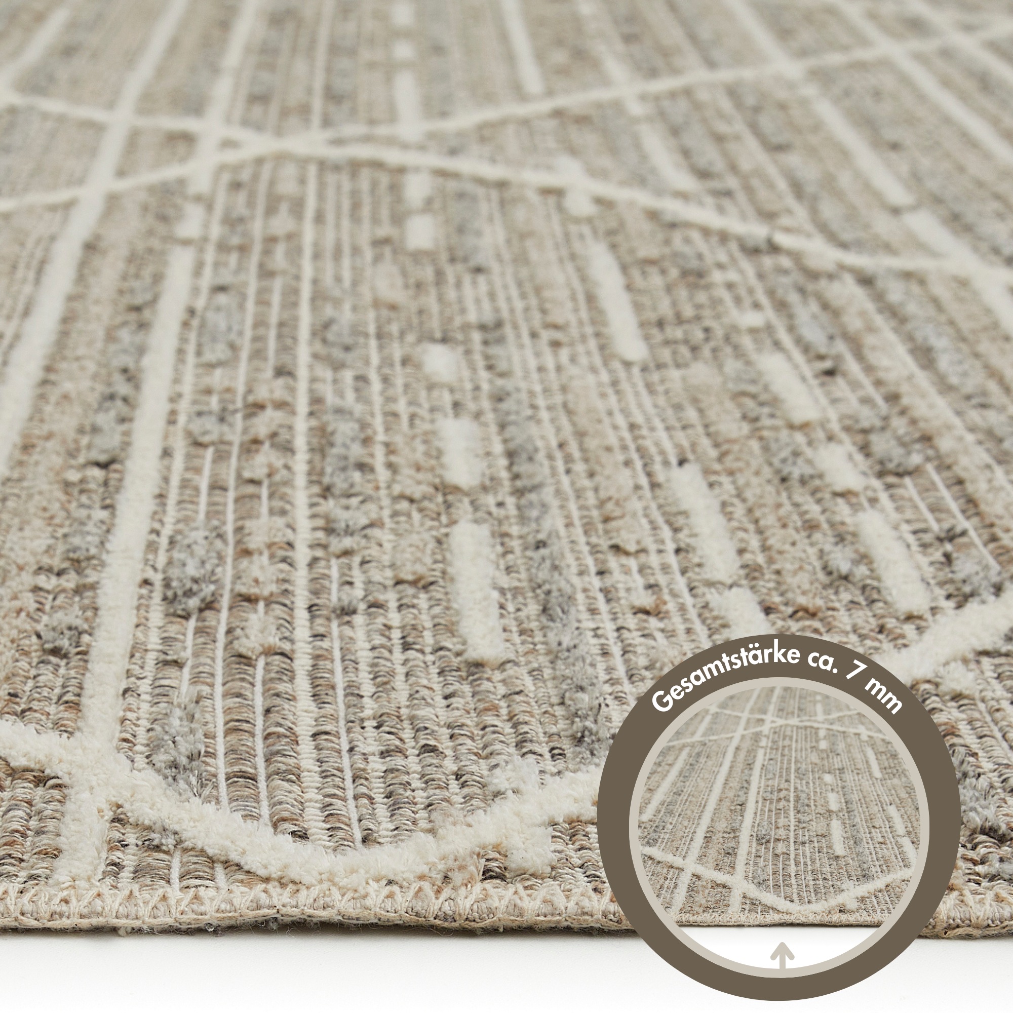 Teppich LUXOR LIVING "Crosby", grau (grau,braun), B:120cm H:7mm L:170cm, Obermaterial: 60% Baumwolle, 30% Polyester, 10% Viskose, Teppiche, Teppich, Rauten Design, Boho-Style, Wohnzimmer, Schlafzimmer 3