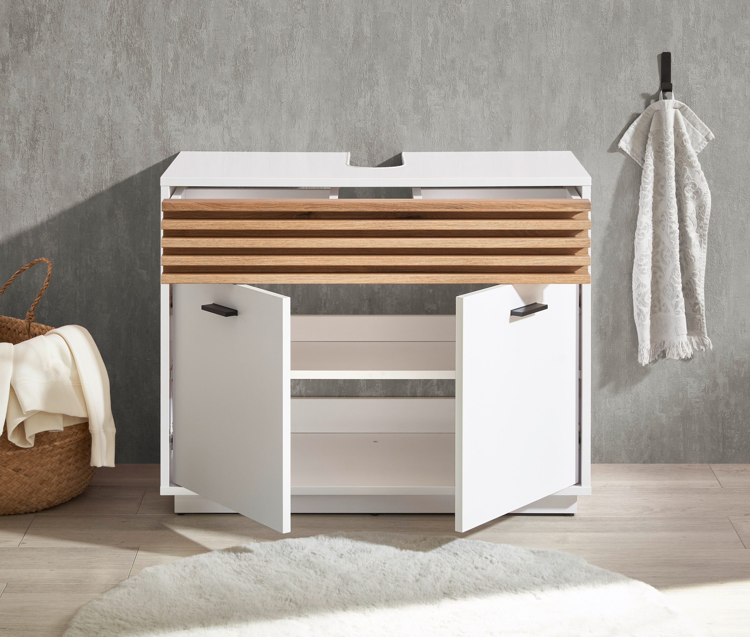 BASIC by Balculina Waschbeckenunterschrank »Liguria B/H/T 80x64x40 cm« 1 Stk. tlg. Breite 80cm, Unterflurauszug, FSC-Mix 70%