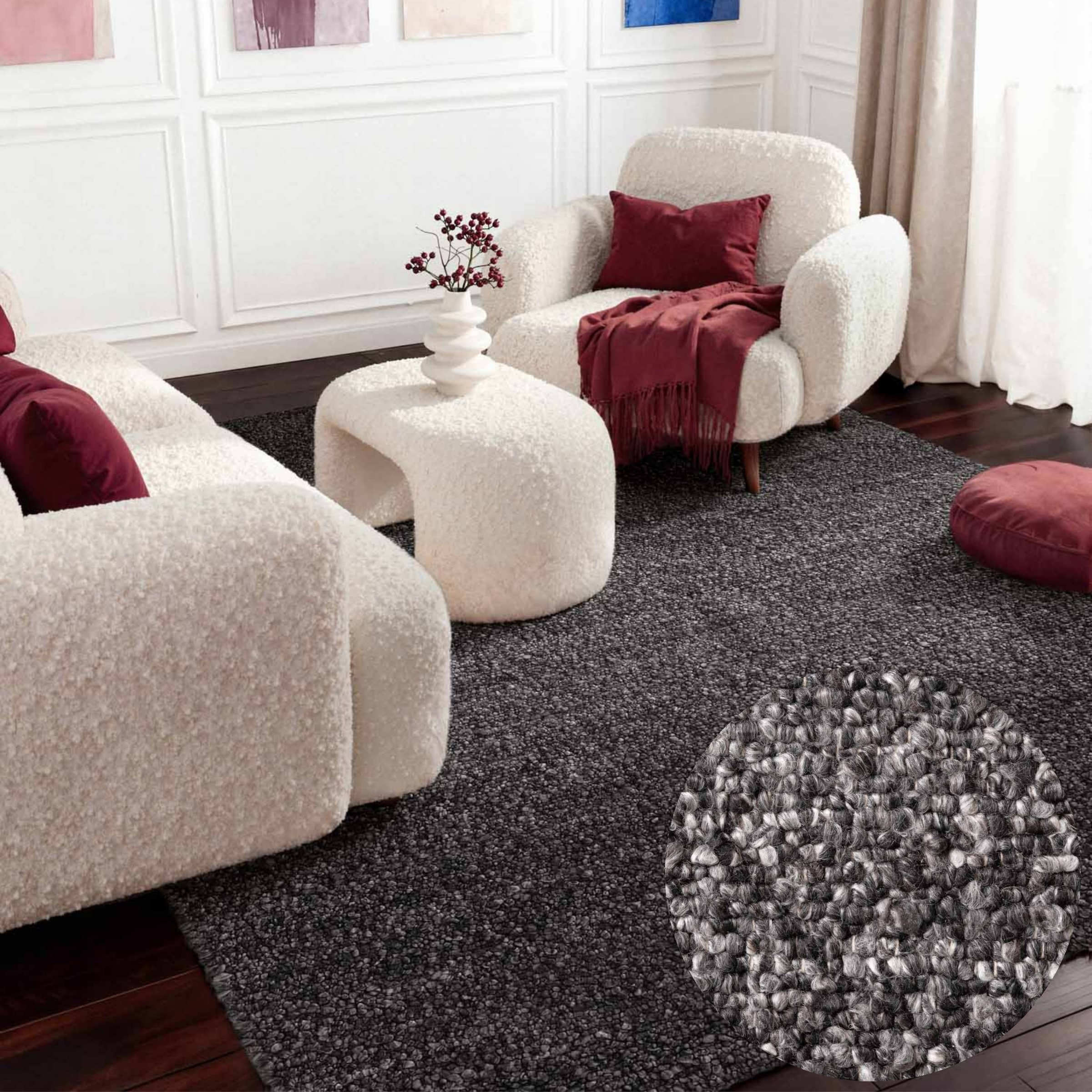 Teppich TED BAKER "Soft Bouclé Portobello, auch als Läufer", dunkelgrau, B:200cm H:10mm L:290cm, Polyester, Teppiche, Teppich, Woll-Optik, Bouclé Meliert, Wohnzimmer, Esszimmer, Schlafzimmer, Flur