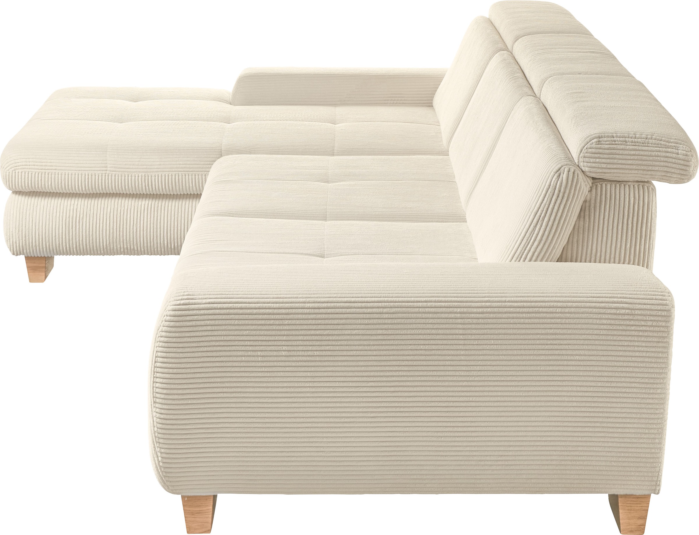 set one by Musterring Ecksofa »SO 3400 Sitzhöhe 47cm oder 49cm, Sitztiefe verstellbar, B/T: 307/195cm«, whlw. mit Funktion, Kaltschaum, in Cord, silver, Sitzhöhe 47