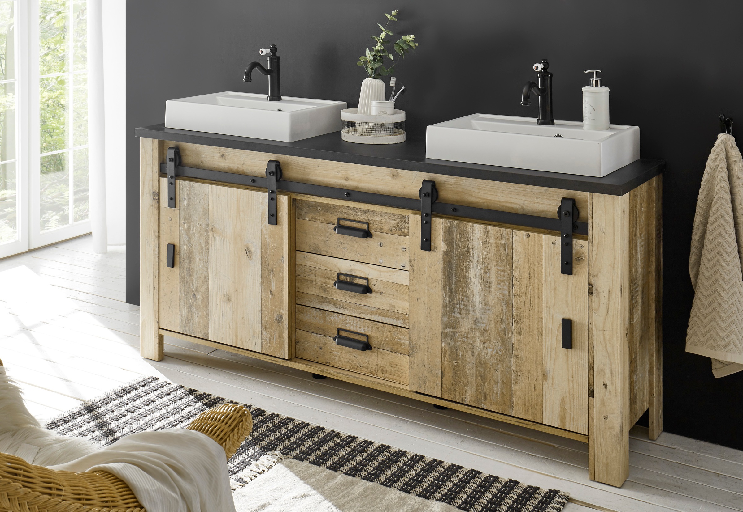 Home affaire Waschtisch "SHERWOOD, Waschbeckenunterschrank inkl. Waschbecke günstig online kaufen