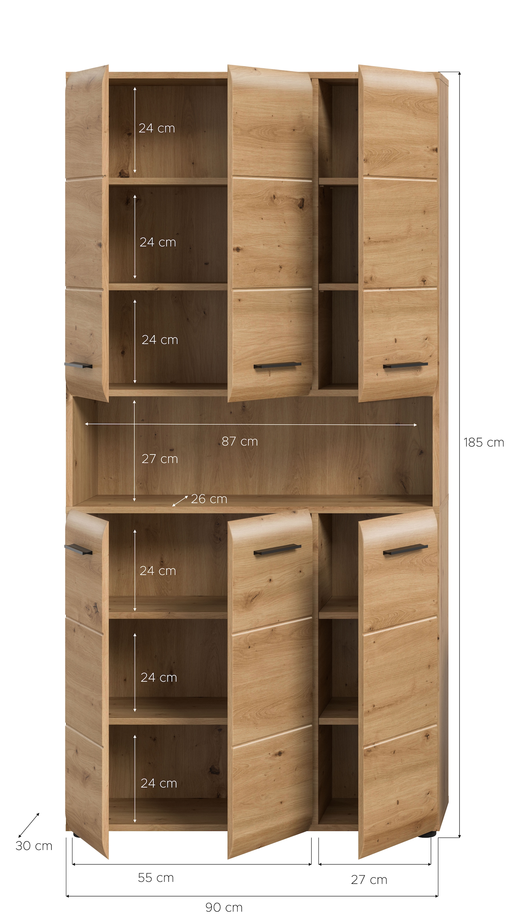 INOSIGN Stauraumschrank, (1 St.), Florenz, Mehrzweckschrank Artisan Oak NB, 185 cm Höhe, Bad