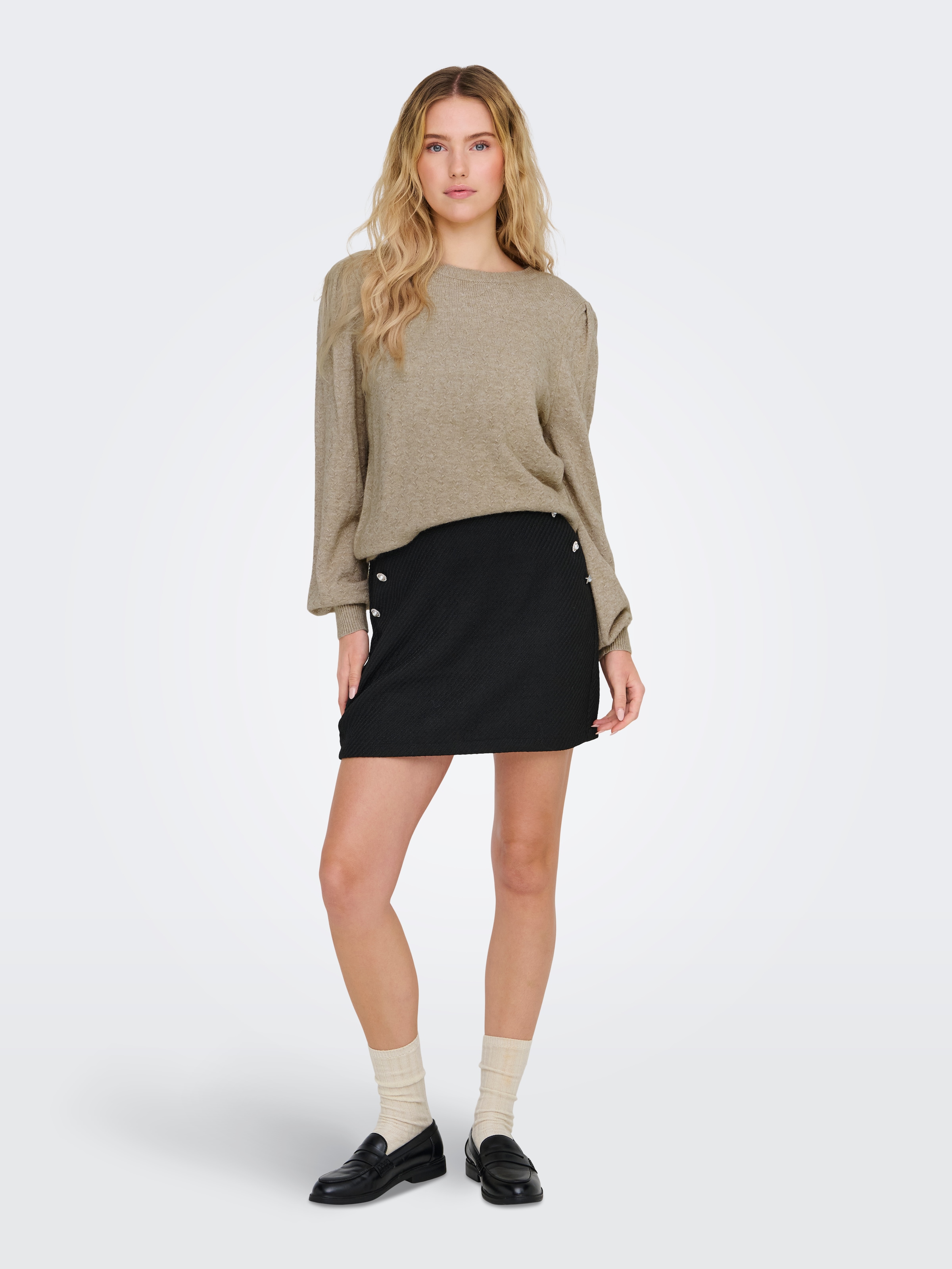 ONLY Rundhalspullover »ONLKATIA LS STRUCTURE PUFF O-NECK CC KNT«
