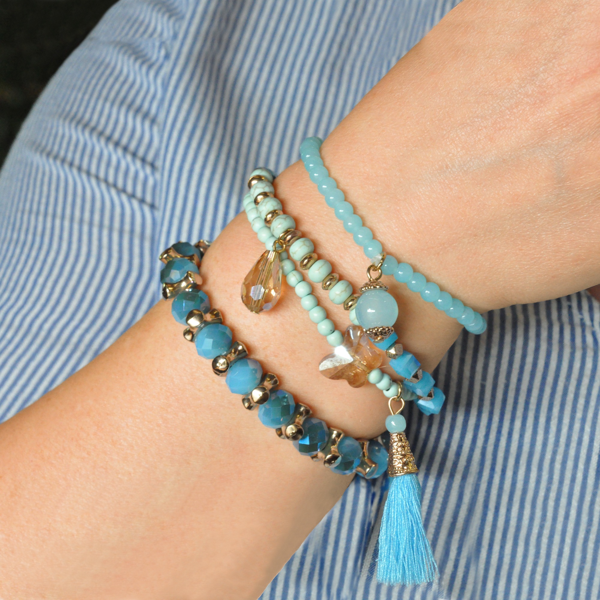 Steuer Armband »Metall vergoldet Glasstein türkis«