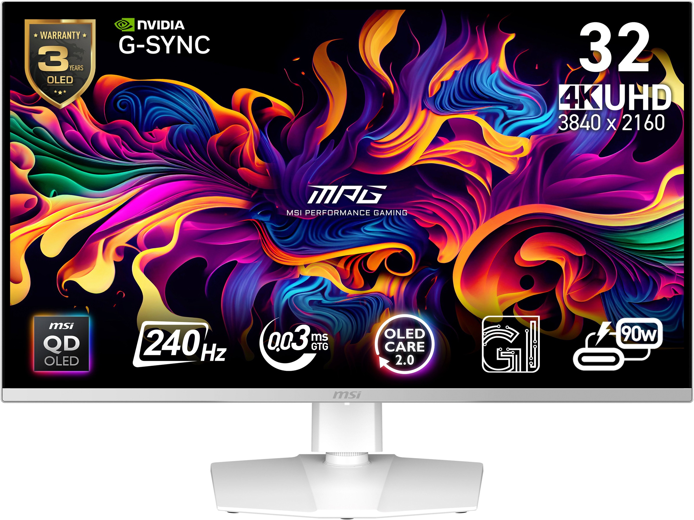 MSI OLED-Monitor "MPG 321URXW-QD-OLED", Energieeffizienz: G (A-G), weiß, B:71,8cm H:41,8cm T:6,9cm, Monitore