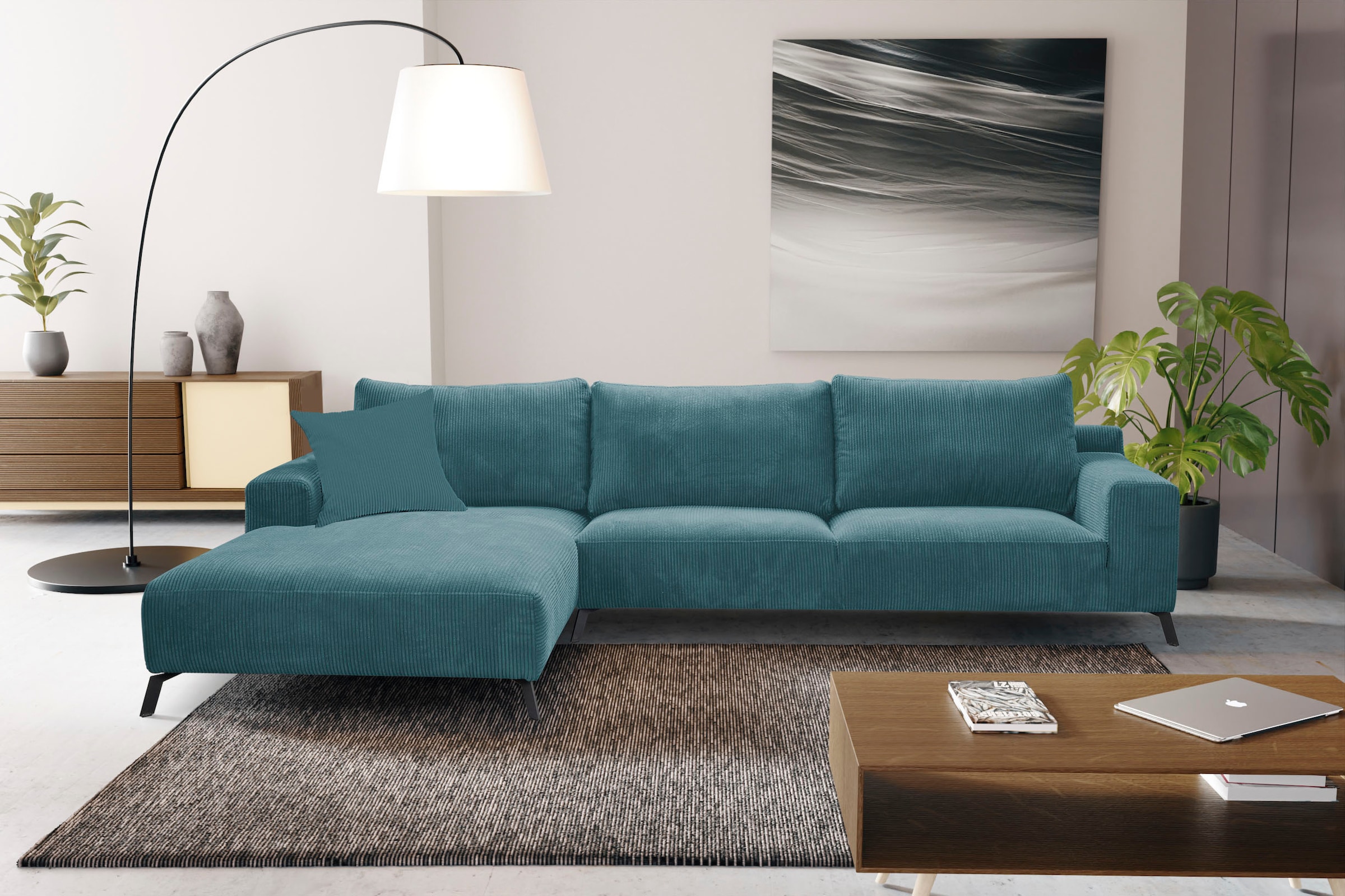 mit | Design Komfort Cord hohem XXL trendigem & WERK2 Samtvelours BAUR »Faro«, in Ecksofa Ecksofa