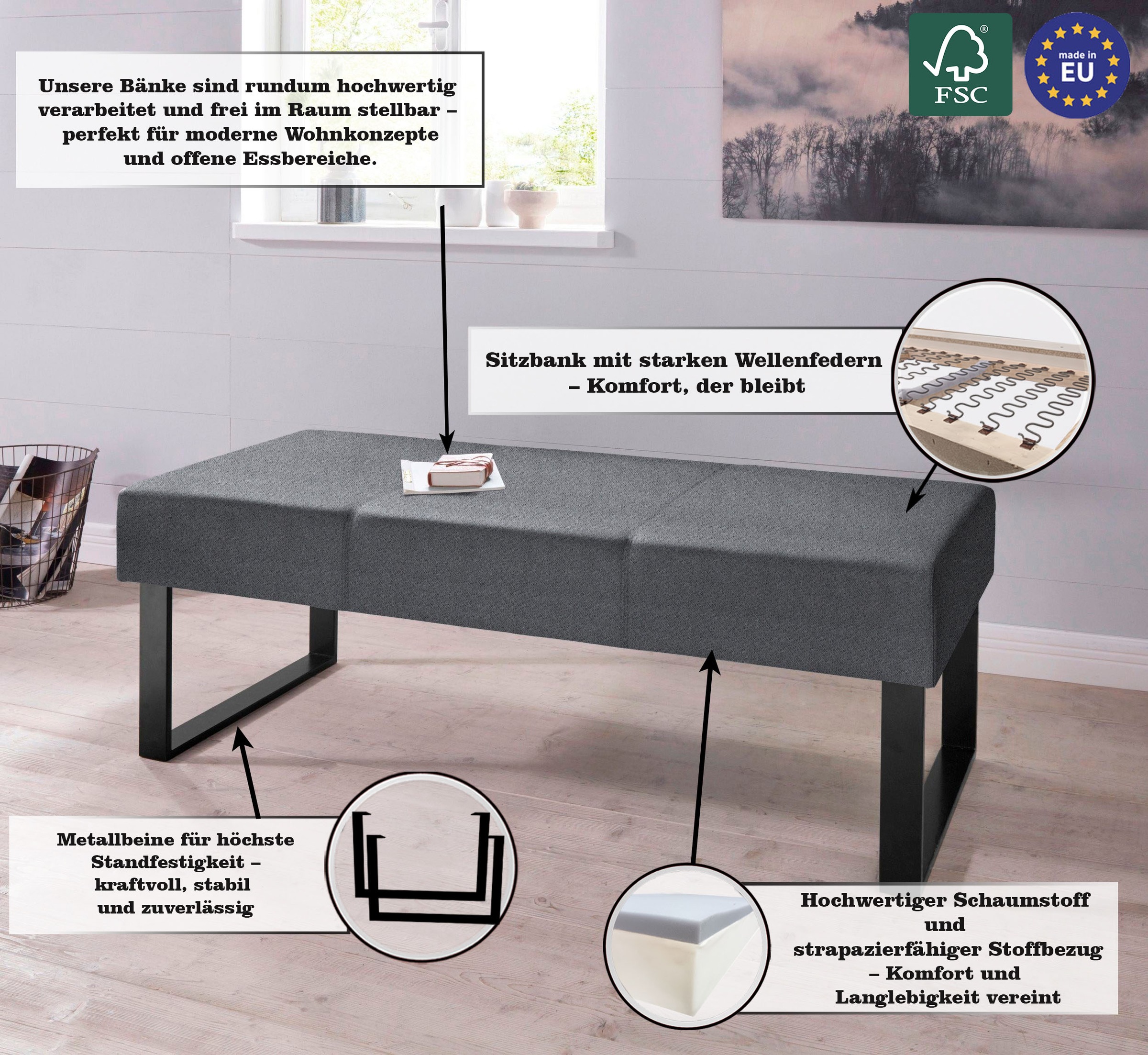 Thumbnail - Home affaire Sitzbank "Oliver", Breite 140cm, mit Metallgestell