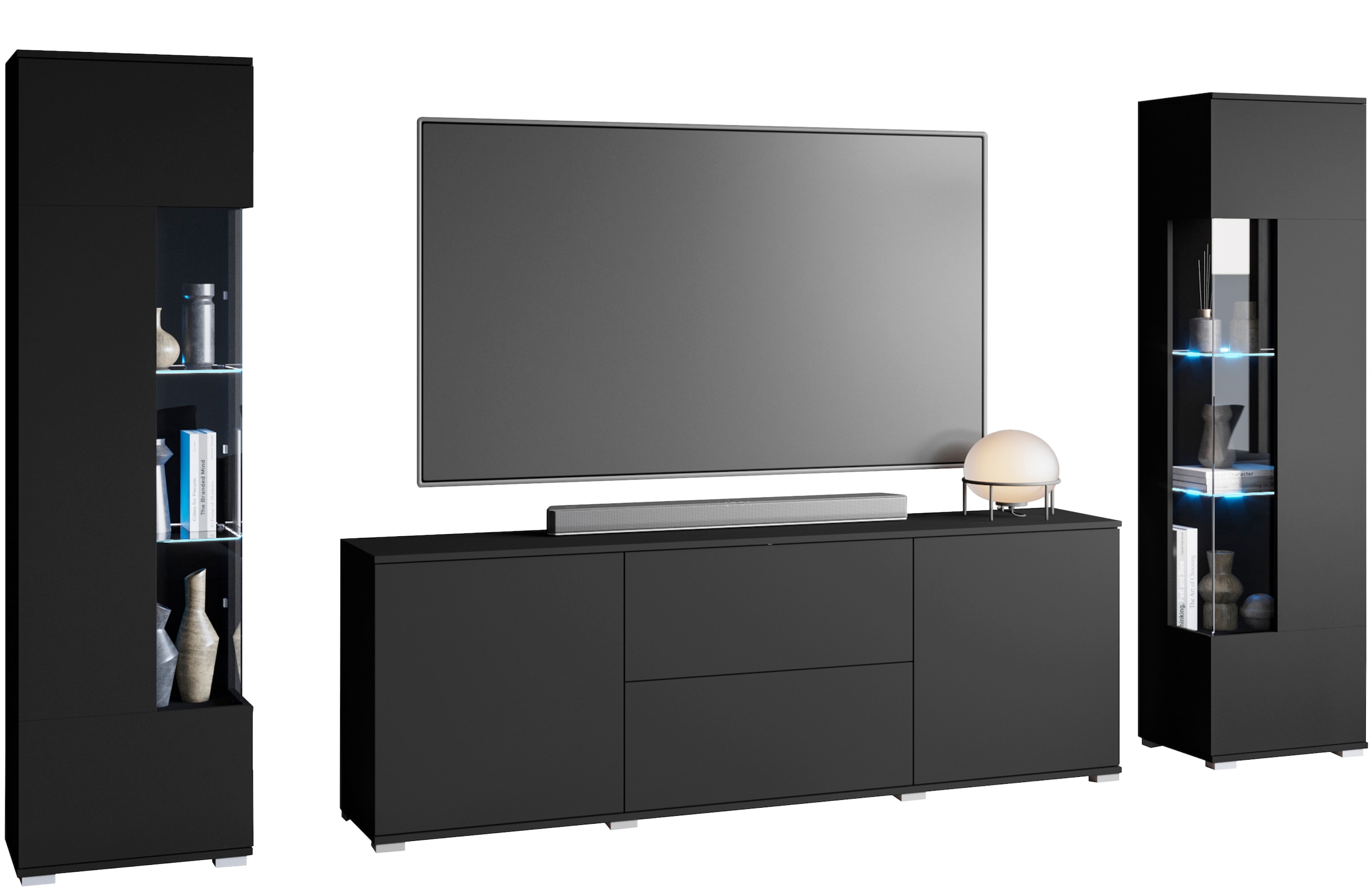 INOSIGN Wohnwand "KENIA", (Komplett-Set, 3 St.), Vitrinen mit Eckverglasung günstig online kaufen