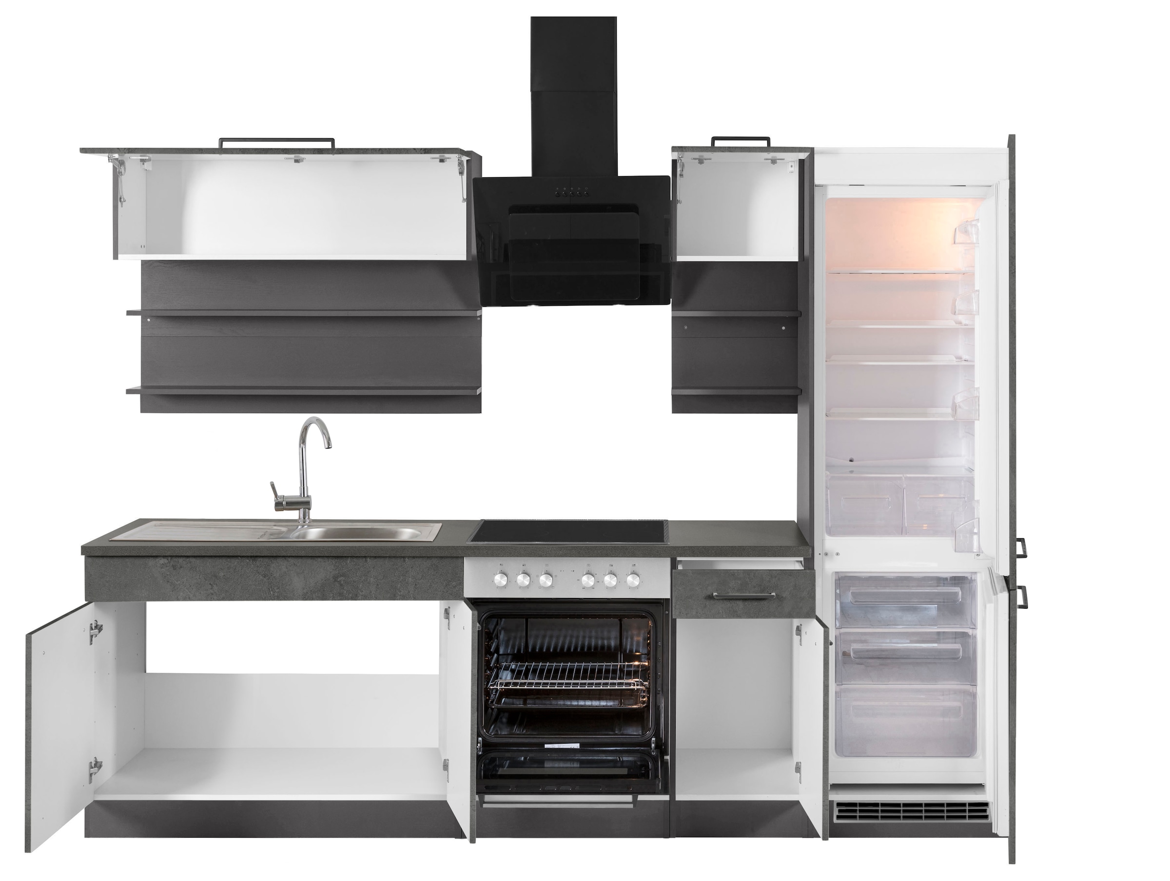 KOCHSTATION Küchenzeile »KS-Tulsa«, ohne E-Geräte, Breite 270 cm, schwarze Metallgriffe, MDF Fronten