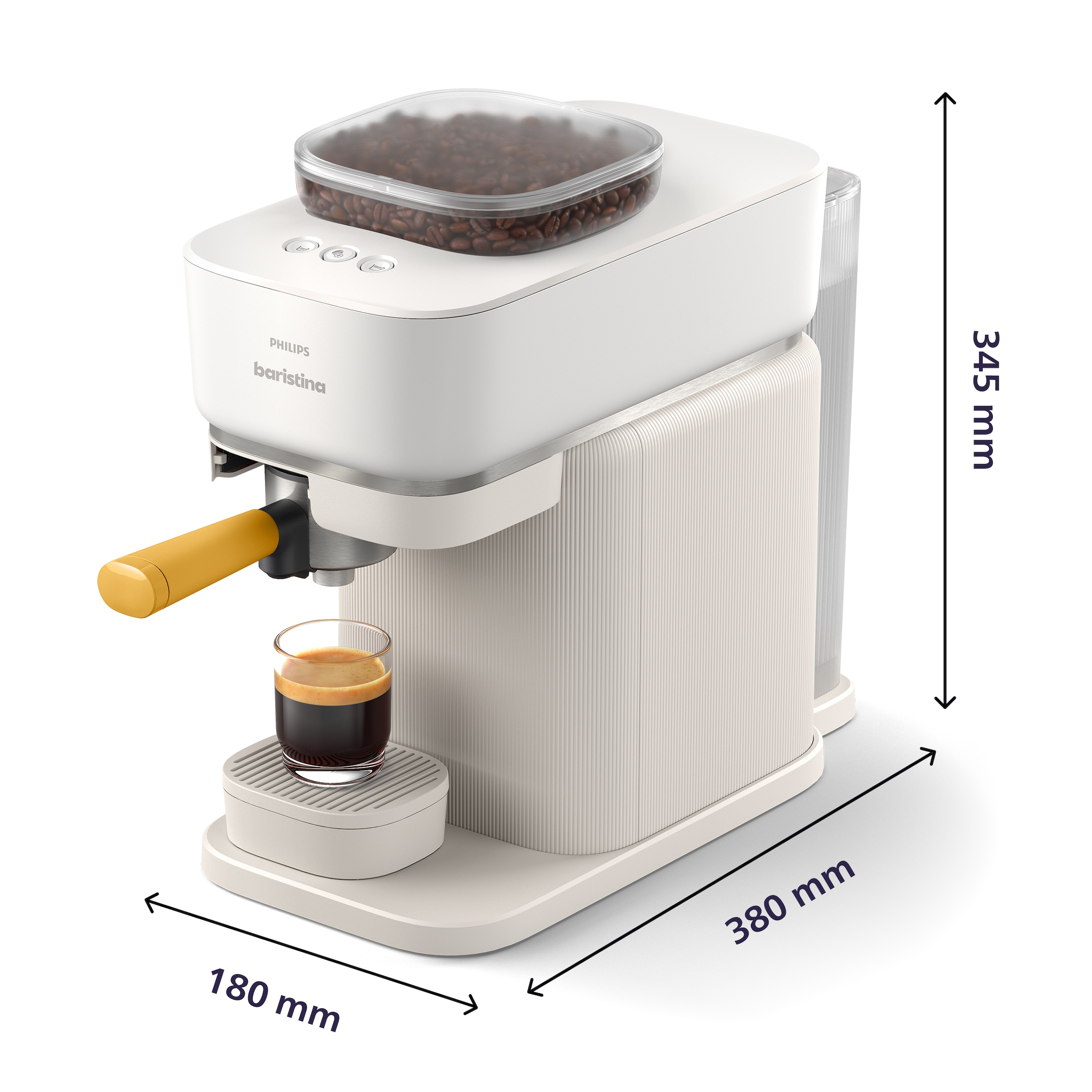 PHILIPS baristina Espressomaschine »BAR300/03 mit Mahlwerk für ganze Bohnen« 16 bar Pumpendruck, Naturweiß​/Mangogelb