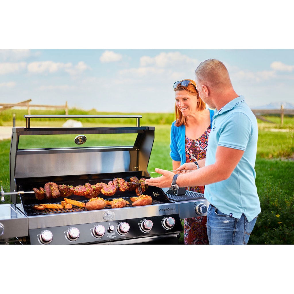 RÖSLE Gasgrill »BBQ-Station VIDERO, 25527«, G6-S Schwarz, 6 Brenner, extra Primezone/Seitenbrenner, VARIO+