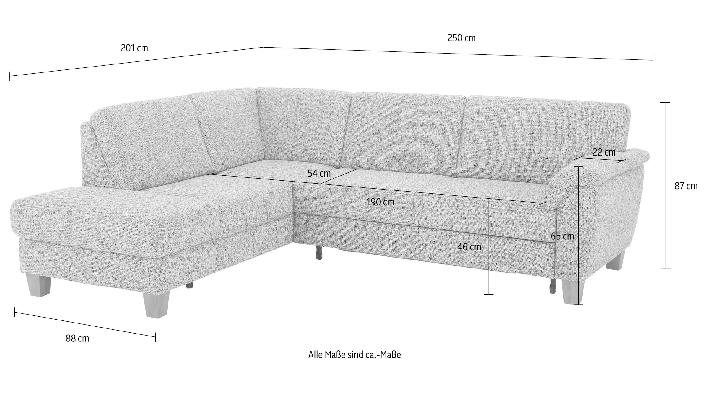 Home affaire Ecksofa »Alta L-Form« mit Federkern und Kontrastnaht, Füße Buche eichefarben