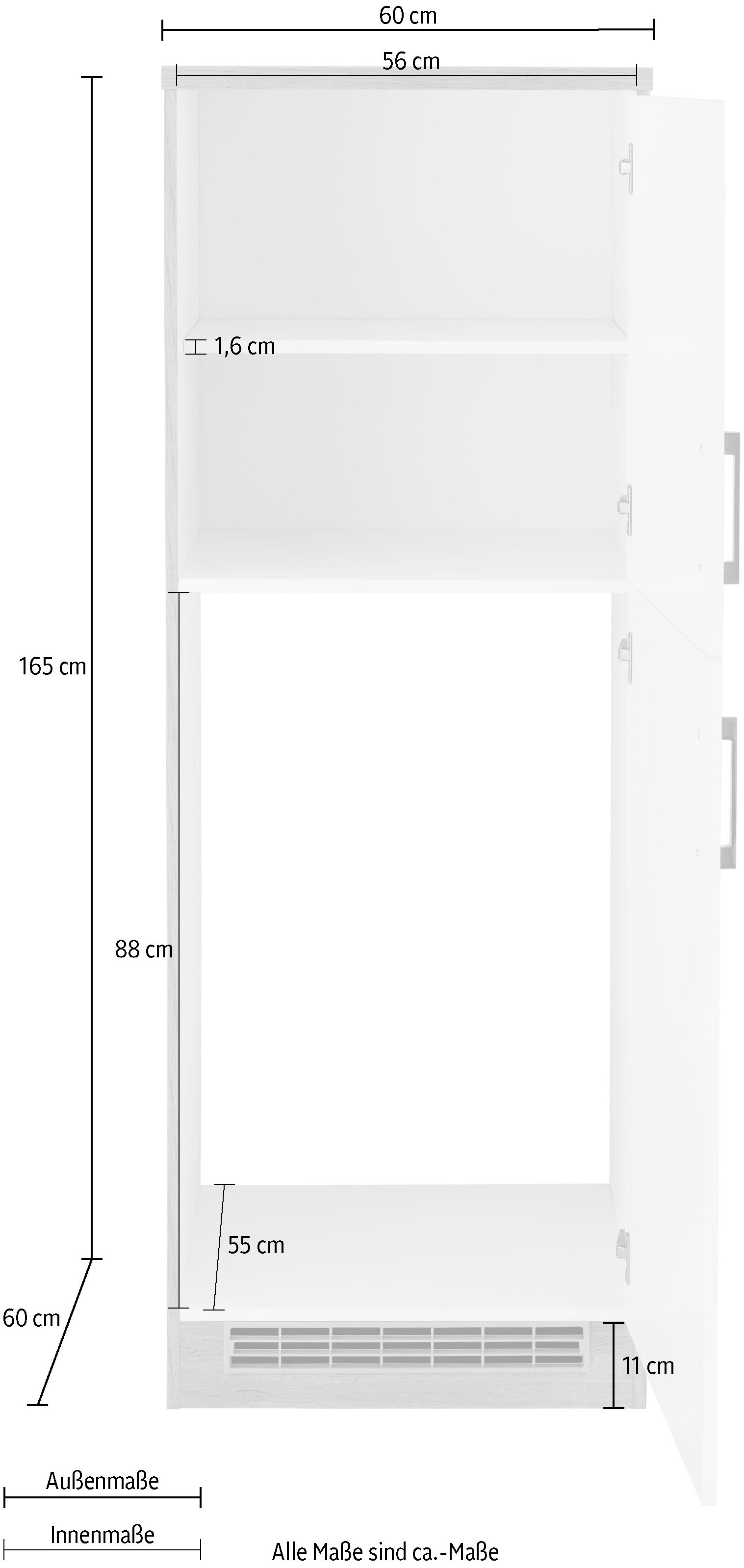 HELD MÖBEL Kühlumbauschrank »Colmar«, 60 cm breit, 165 cm hoch, geeignet für Einbaukühlschrank 88 cm Nische