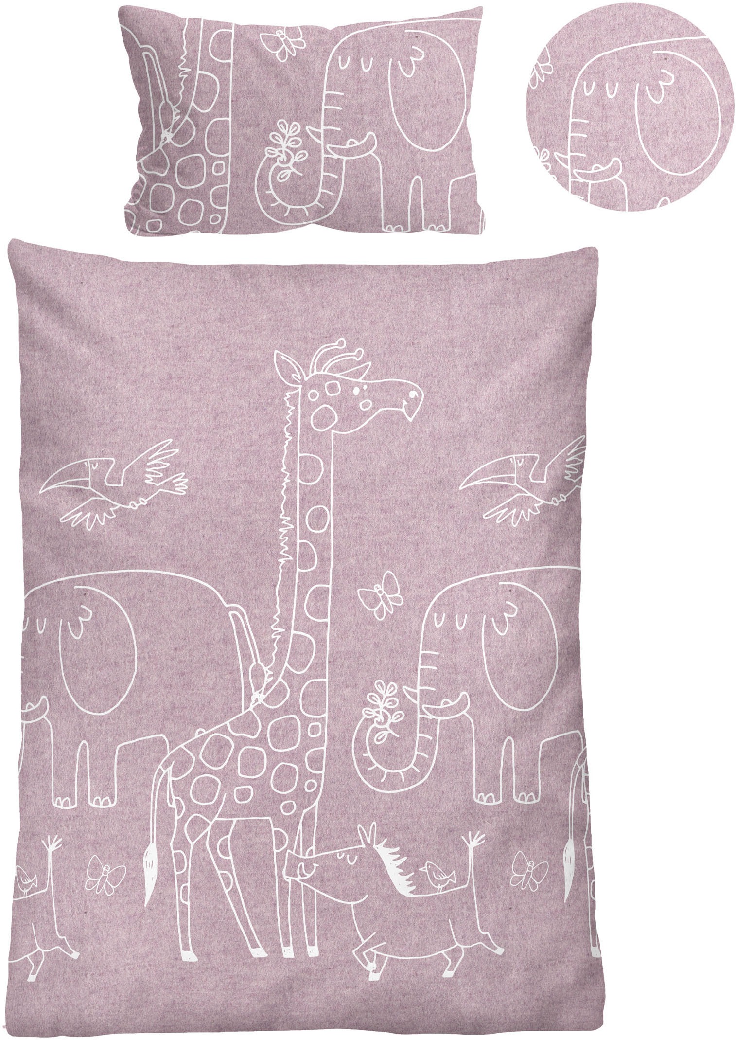 Biberna Kinderbettwäsche "0840520 Safari, Tiere Afrika" 2 Stk. kuschelig warm, samtweich, Melange, 100% Baumwolle, made in Germany