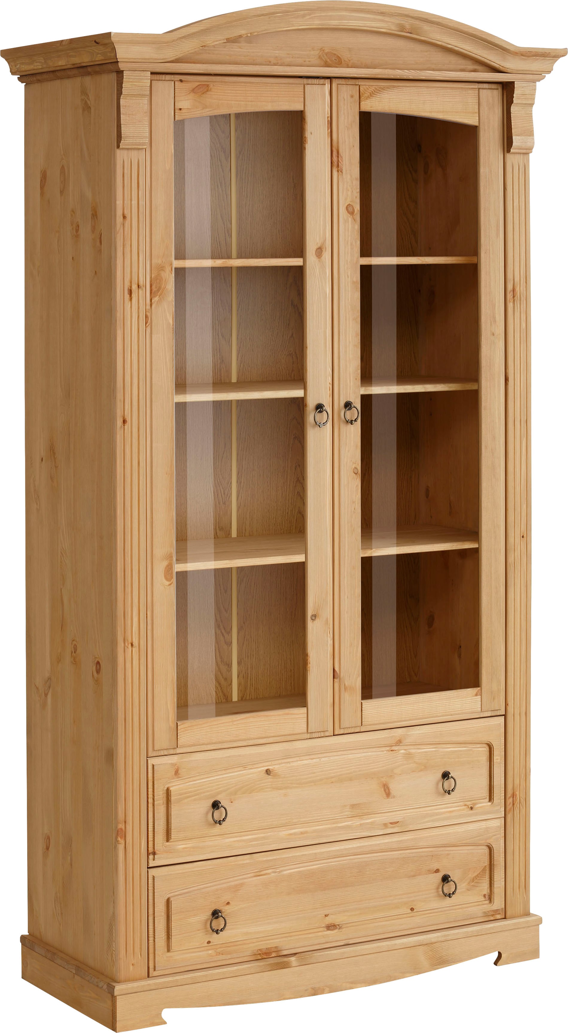 OTTO home Glasvitrine "Anna" Gesamtmaße (B/T/H): ca. 97/46/188 cm, mit Glastüren, 2 Schubladen, Höhe 188 cm, aus massiver Kiefer, FSC