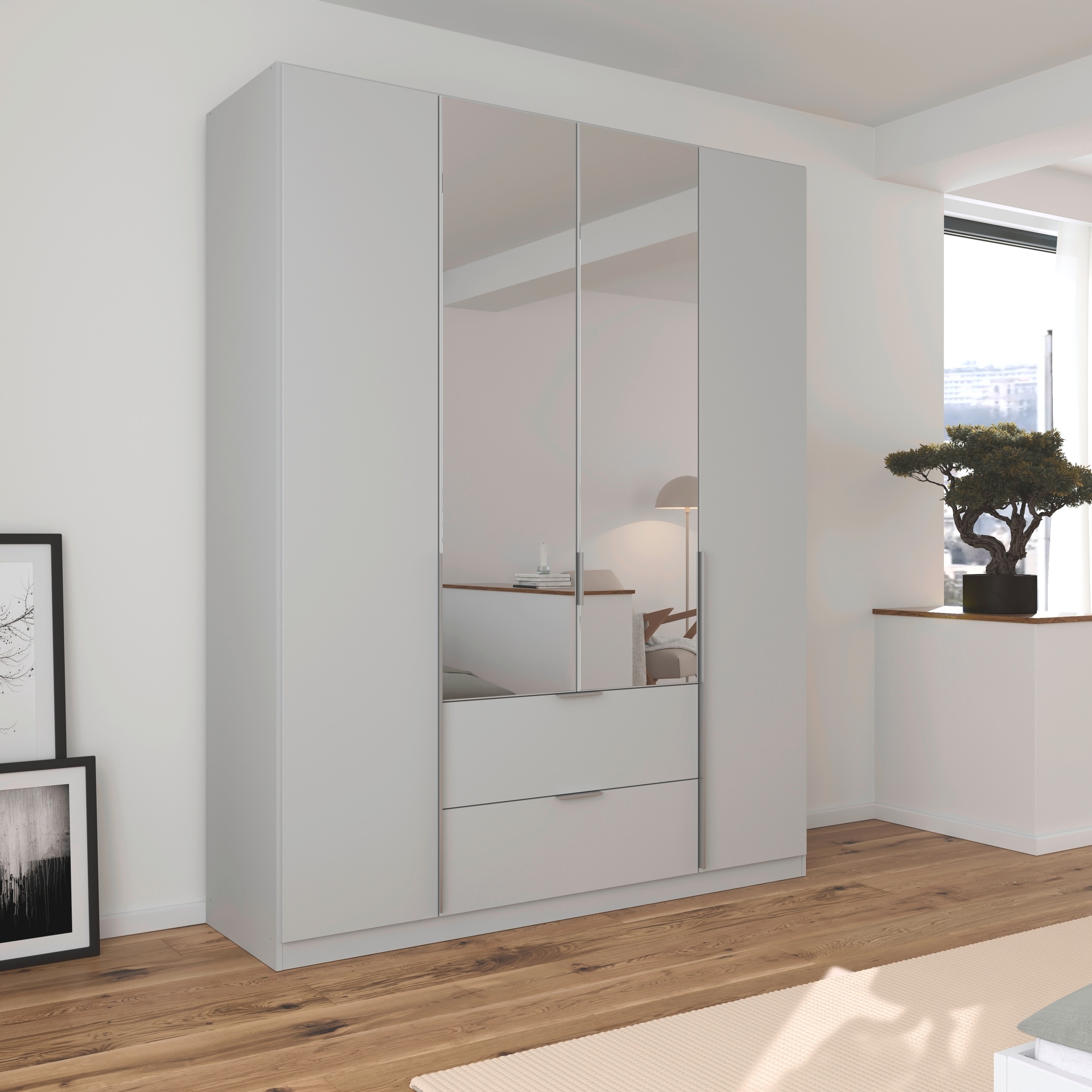 rauch Drehtürenschrank »Kleiderschrank Schrank Garderobe AGORDO mit Dekor- oder Hochglanzfront«, (in zwei Griff-Farben mit Dekor- oder Hochglanzfront), mit Außenschubkästen, in 6 Breiten und 2 Höhen MADE IN GERMANY
