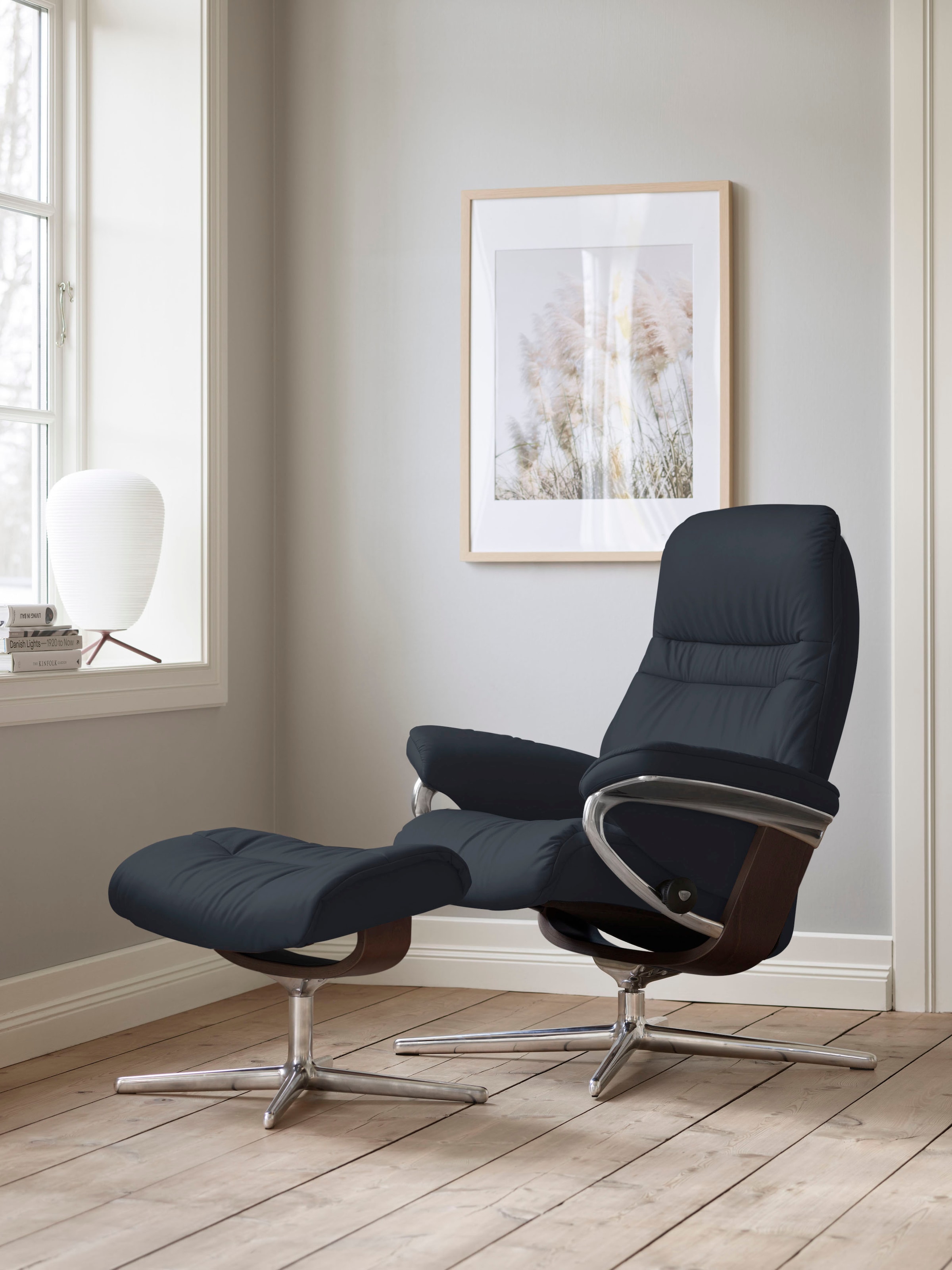 Stressless Fußhocker "Sunrise", mit Cross Base, Größe S, M & L, Holzakzent Braun