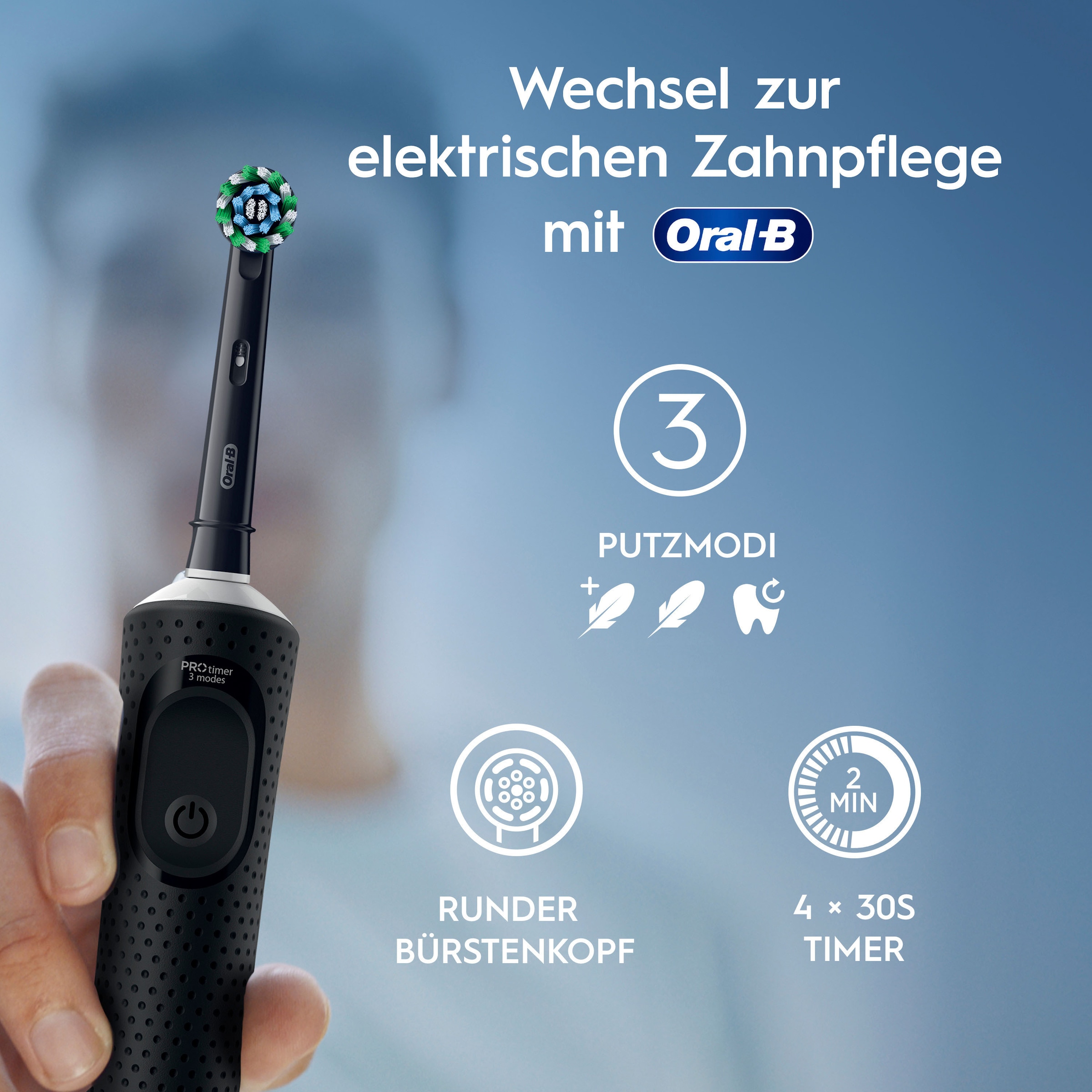 Oral-B Elektrische Zahnbürste »Oral-B Vitality Pro« 2 Stk. Aufsteckbürsten 3 Putzmodi für Zahnpflege, Designed by Braun, schwarz/lila