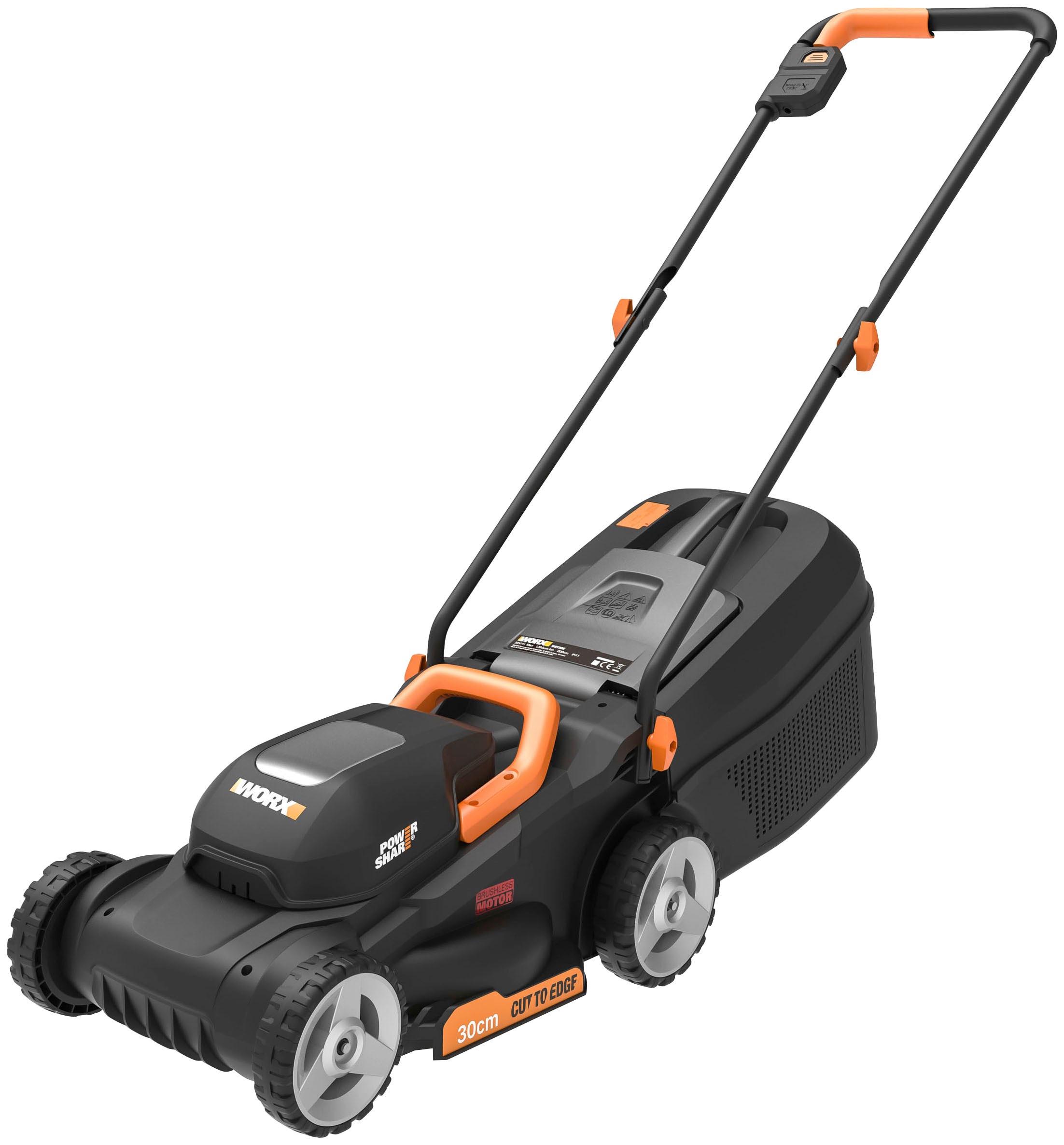 Worx Akkurasenmäher "WG730E", (Set), 20V/4Ah, 200m², 30cm/30-70mm, 30 Liter, bürstenlos