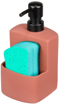WENKO Spülmittelspender »Modell Festival«, aus Keramik, Soft-Touch Beschichtung, mit Spülschwamm-Fach, 380 ml
