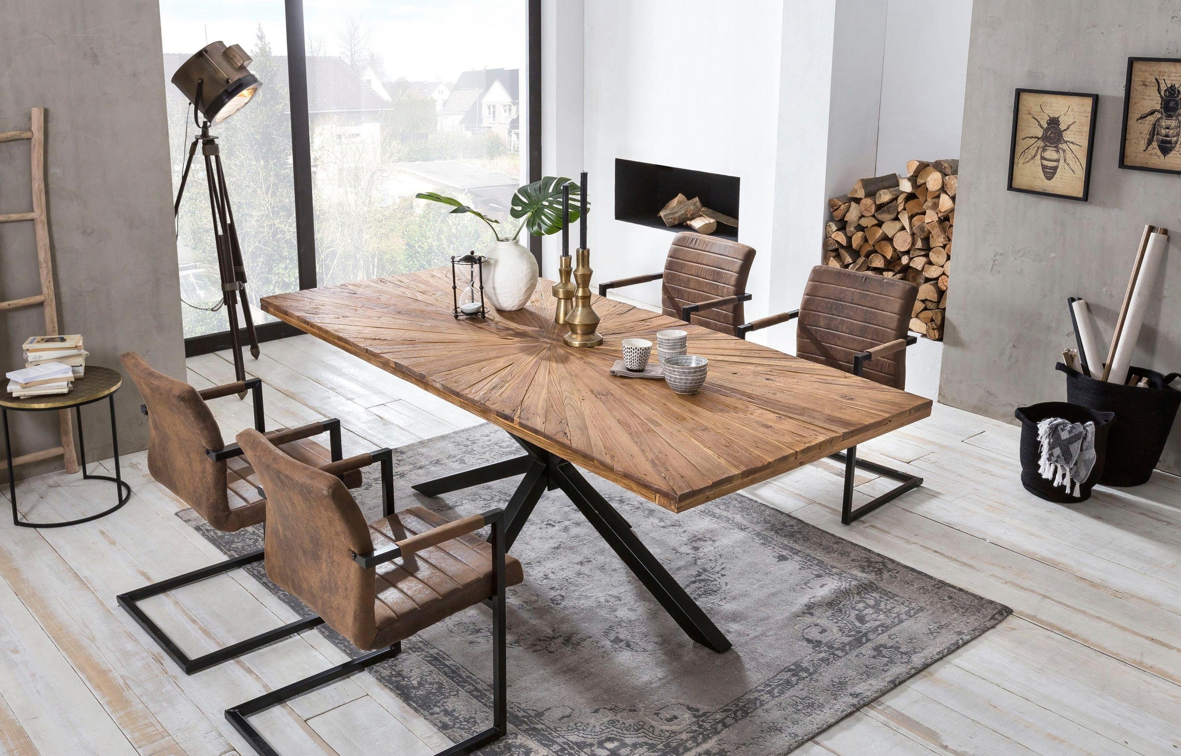 SIT Esstisch "Visby Teakholz Massivholztisch mit Sonnen-Design & Stern-Gestell" 50 mm starke Teakholzplatte mit markantem Stern-Gestell