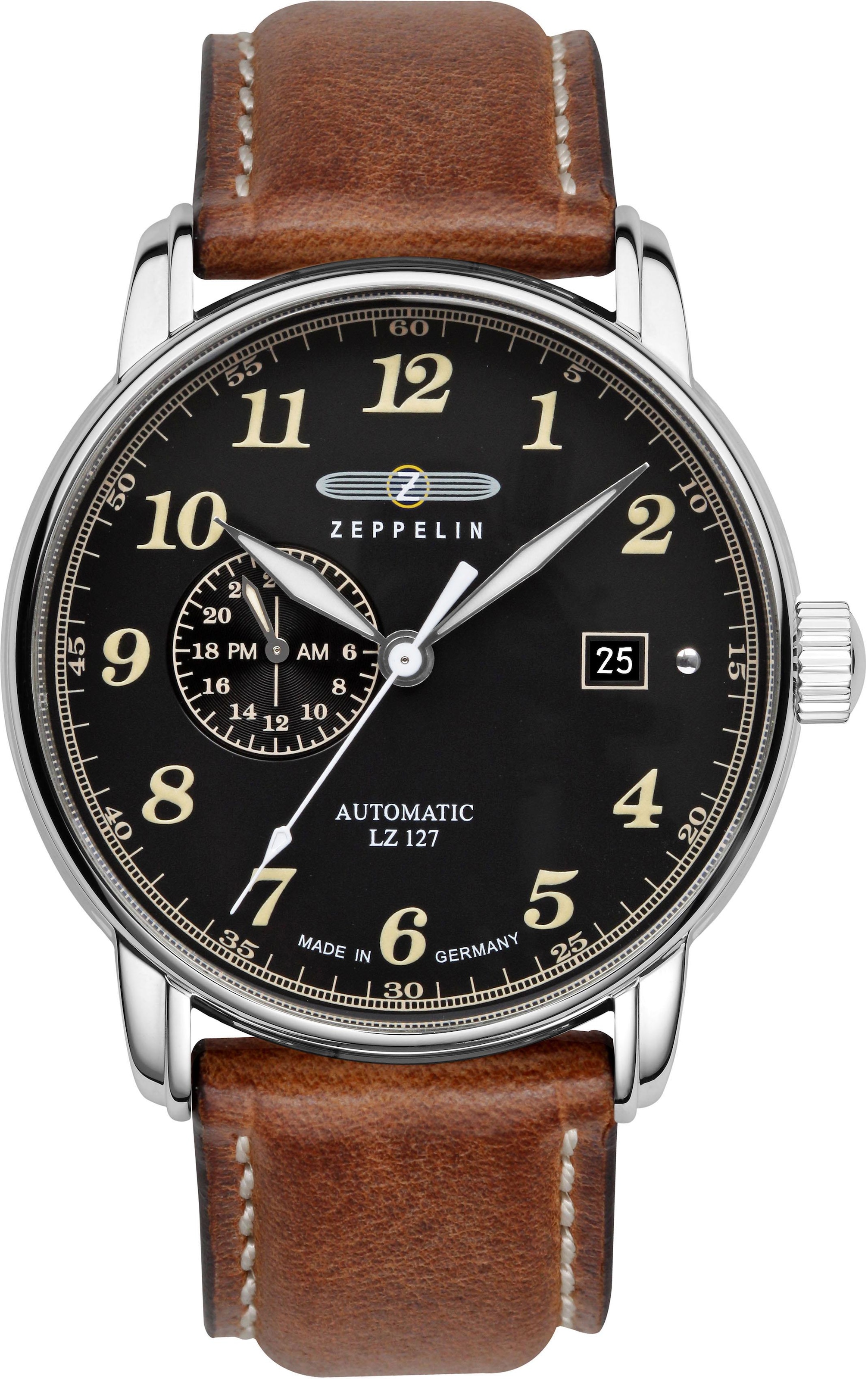 ZEPPELIN Automatikuhr »Graf Zeppelin, 8668-2«, Armbanduhr, Herrenuhr, Datum, Made in Germany