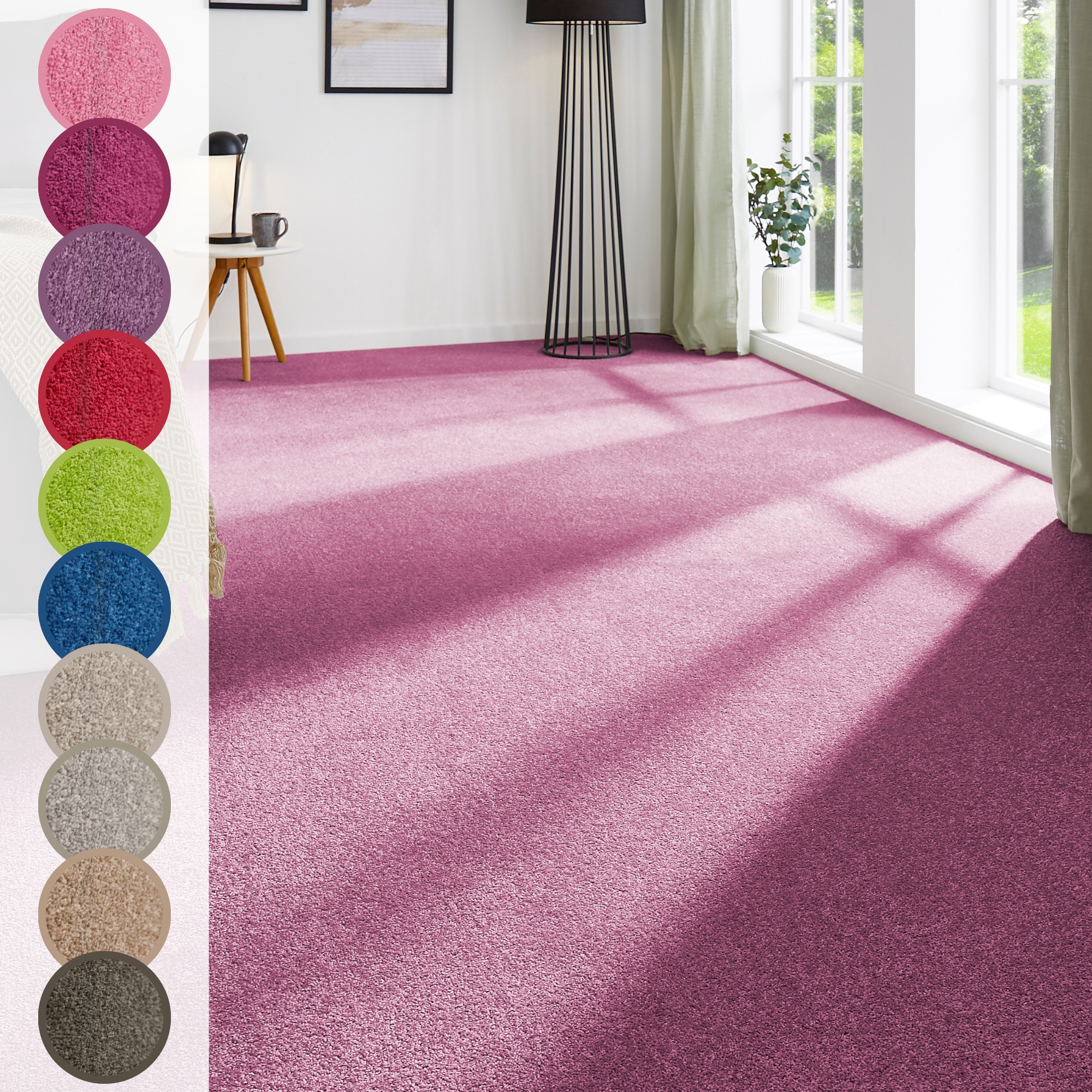 Teppichboden ANDIAMO "Ines, Kräuselvelours, Gesamthöhe 8,5 mm, Made in Netherlands", lila (flieder), B:400cm L:200cm, Kunstfaser, Teppiche, Uni Farben, Breite 400 cm, strapazierfähig & pflegeleicht
