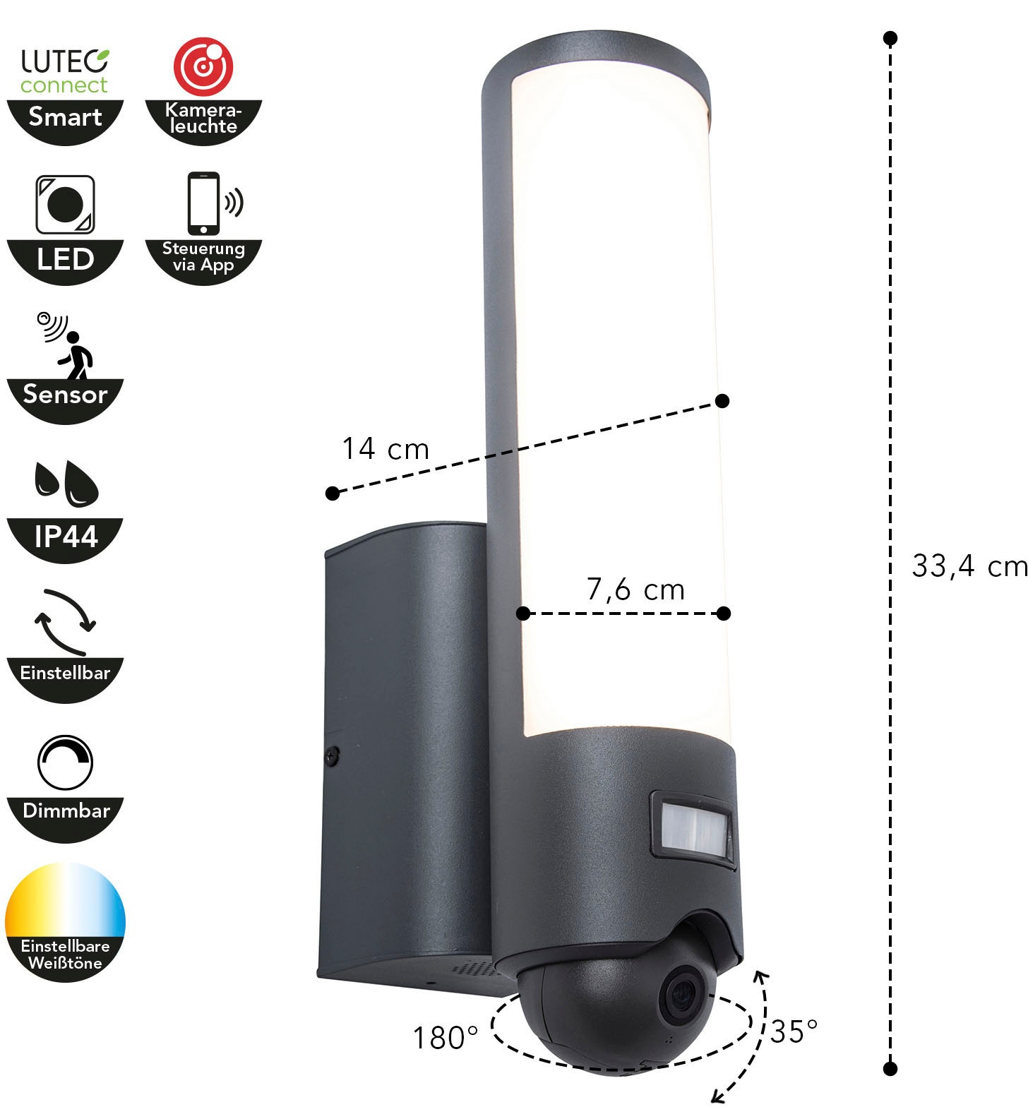 LUTEC Smarte LED-Leuchte »ELARA«, Smart-Home | BAUR Kameraleuchte