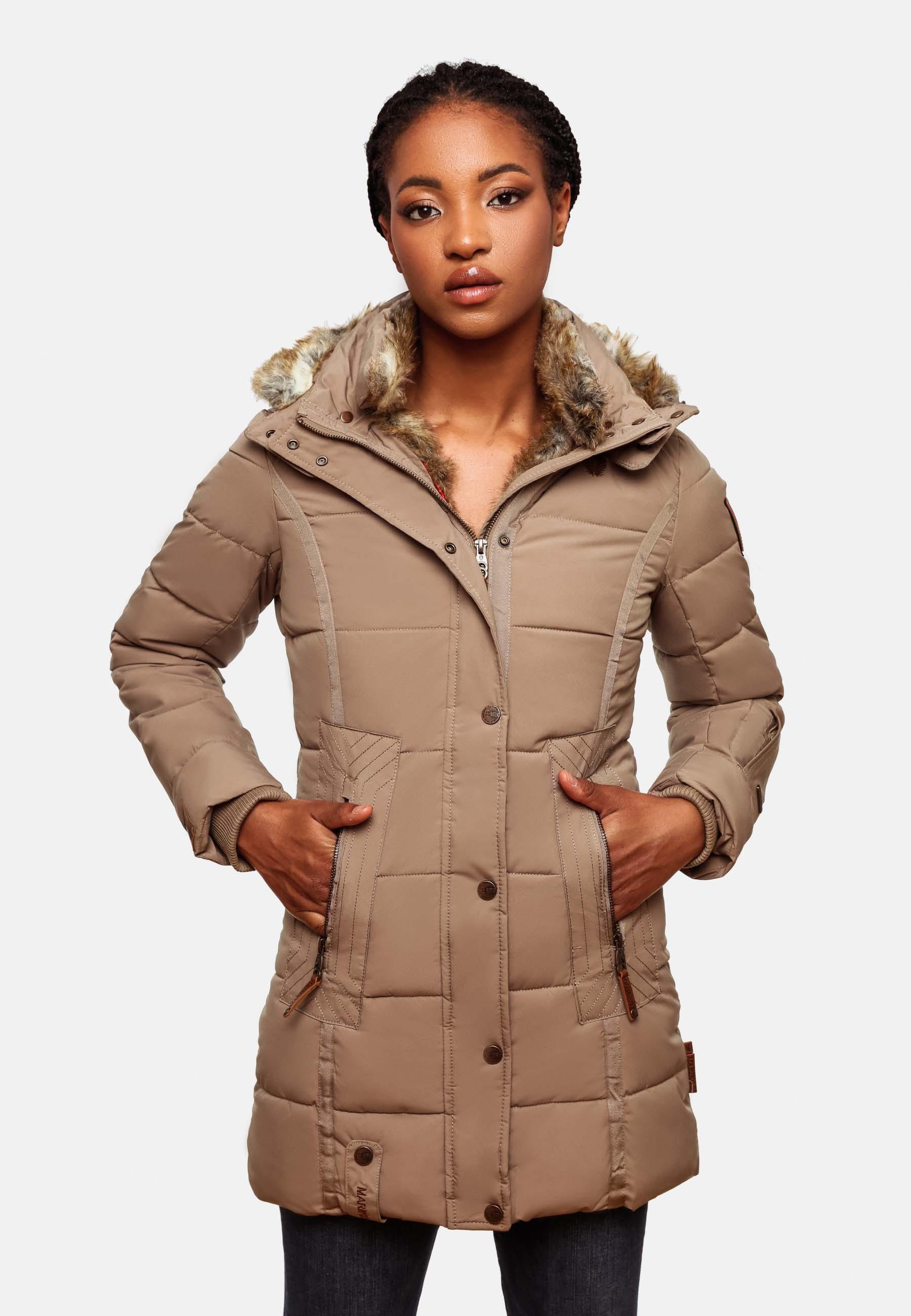 Marikoo Wintermantel »Lieblings Jacke«, stylischer Winter Steppmantel m. Kunstpelz-Kapuze