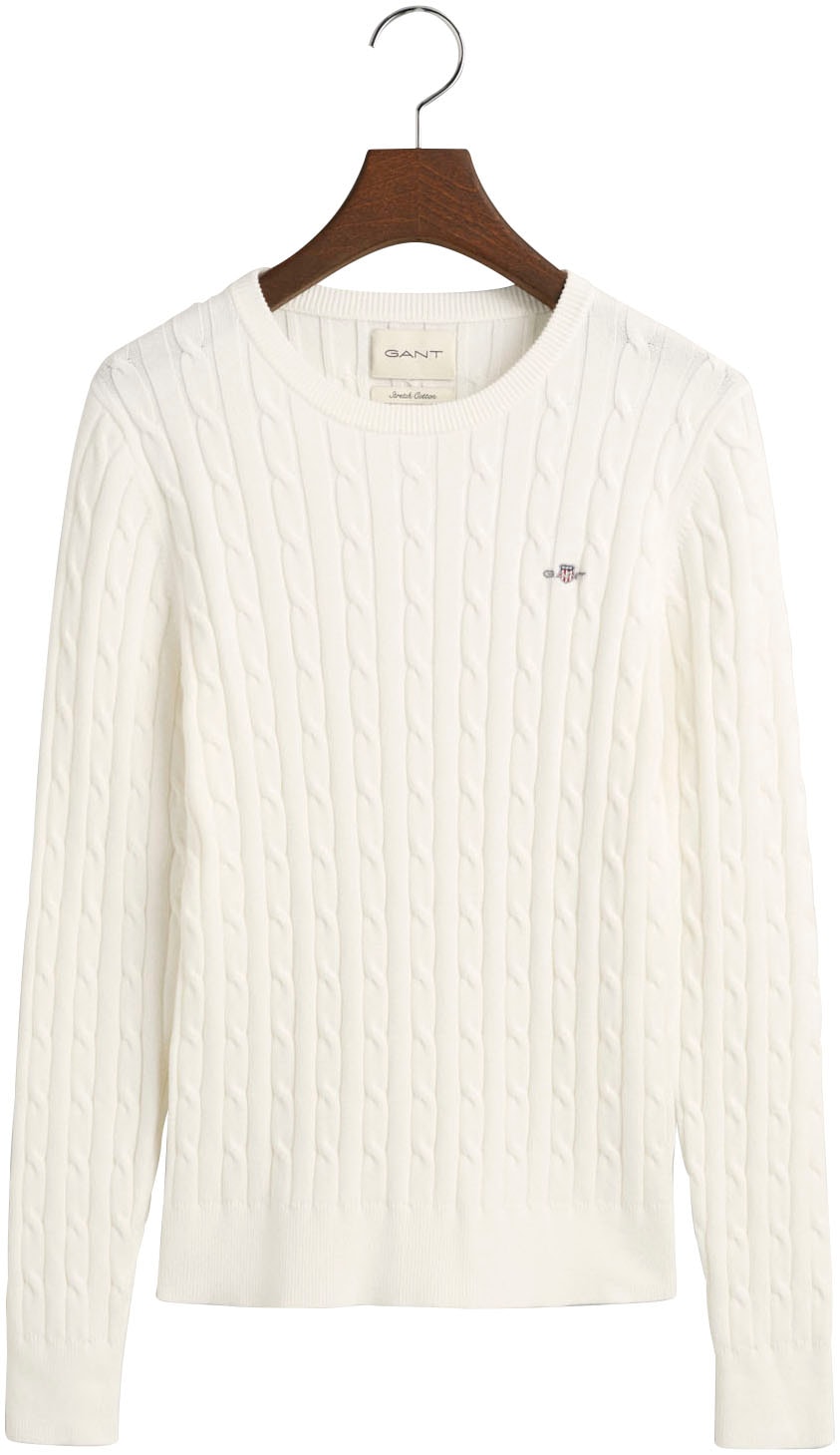 Gant Strickpullover »STRETCH COTTON CABLE C-NECK«, mit Logostickerei auf der Brust