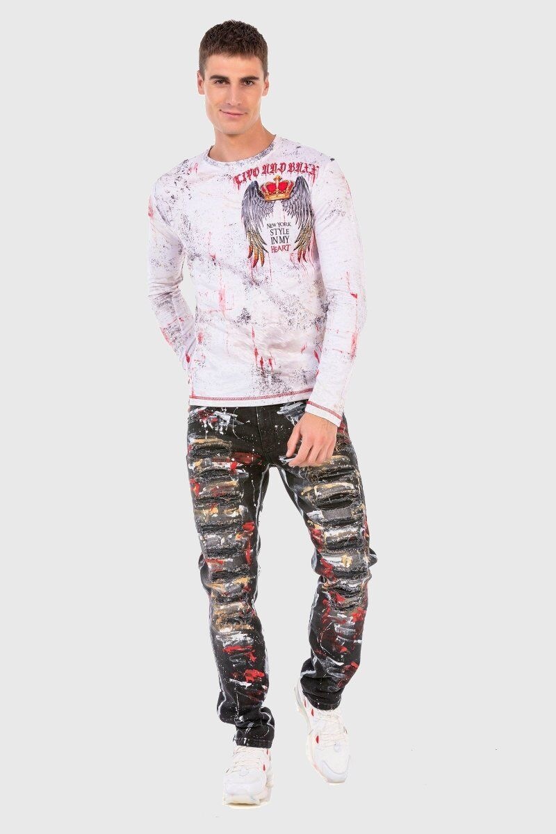Cipo & Baxx T-Shirt »Sweatshirts«, mit coolem Allover-Muster