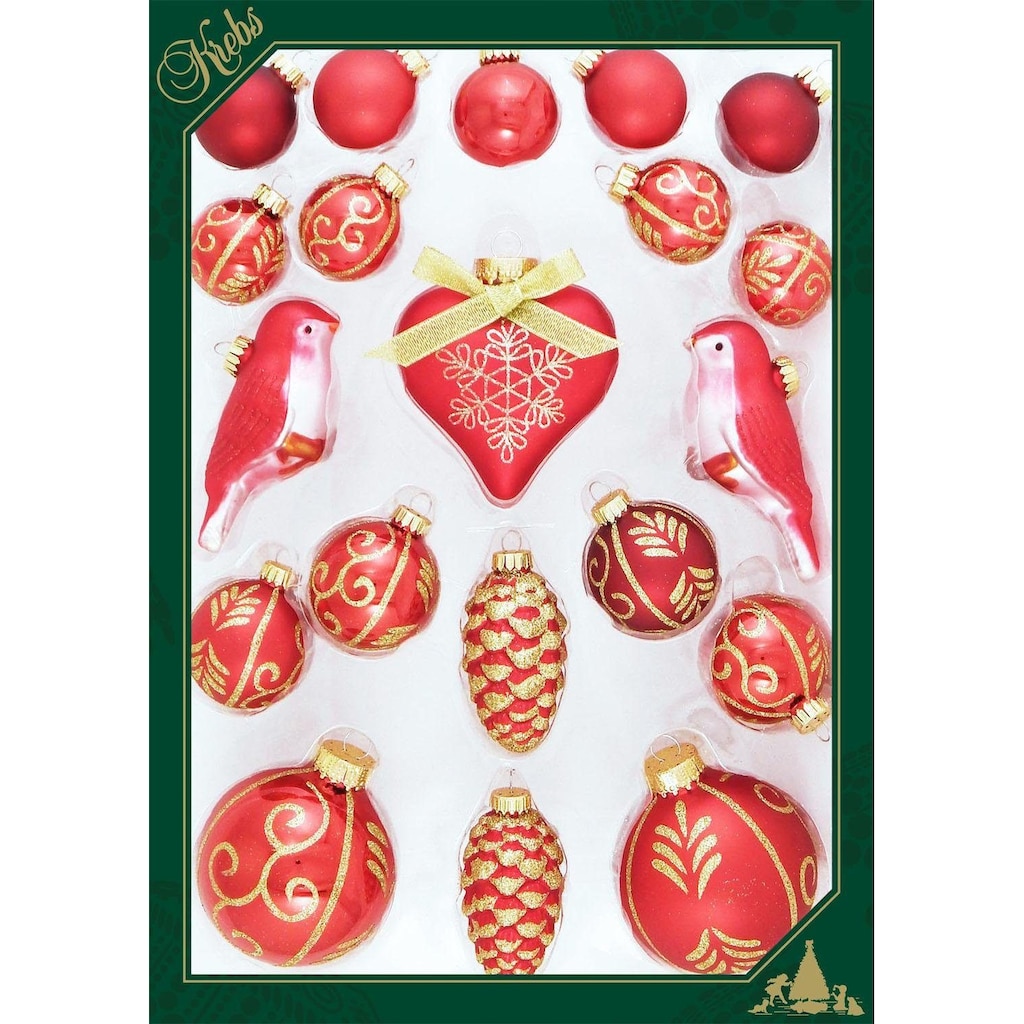 Krebs Glas Lauscha Christbaumschmuck »Multipack mit Herz, Weihnachtsdeko rot, Christbaumschmuck«, (Set, 20 tlg.)