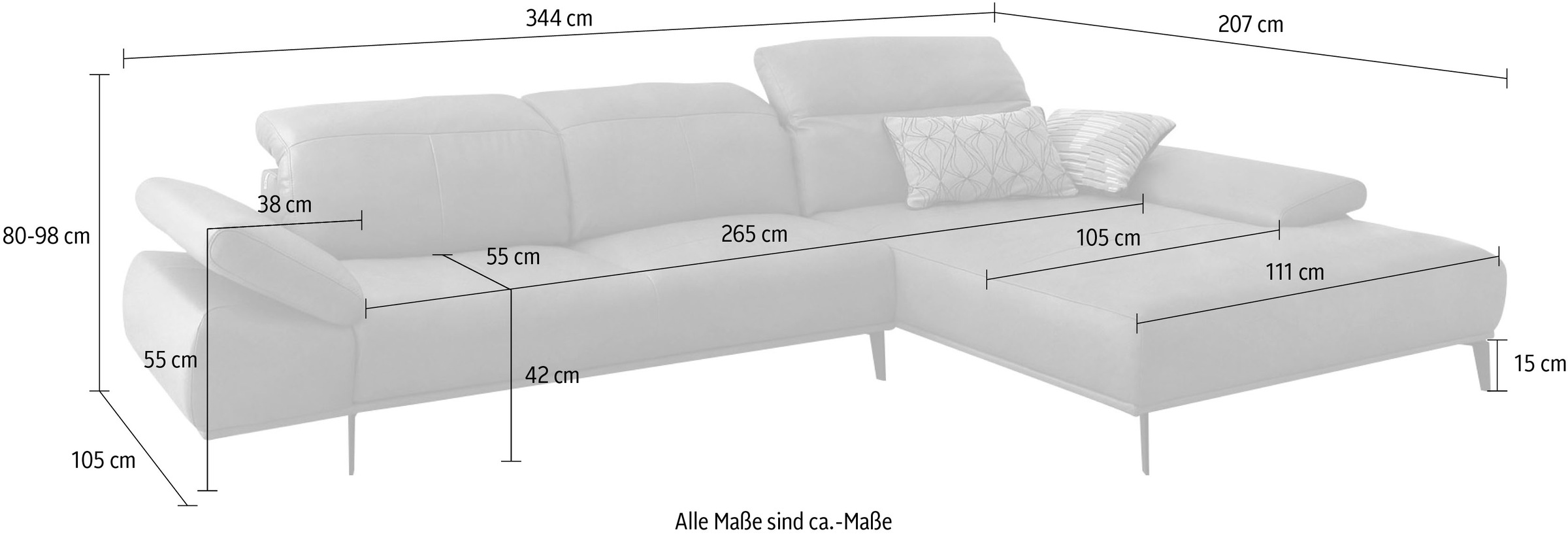 W.SCHILLIG Ecksofa »levi«, inklusive Kopfstützenverstellung & Seitenteilverstellung, Breite 344cm