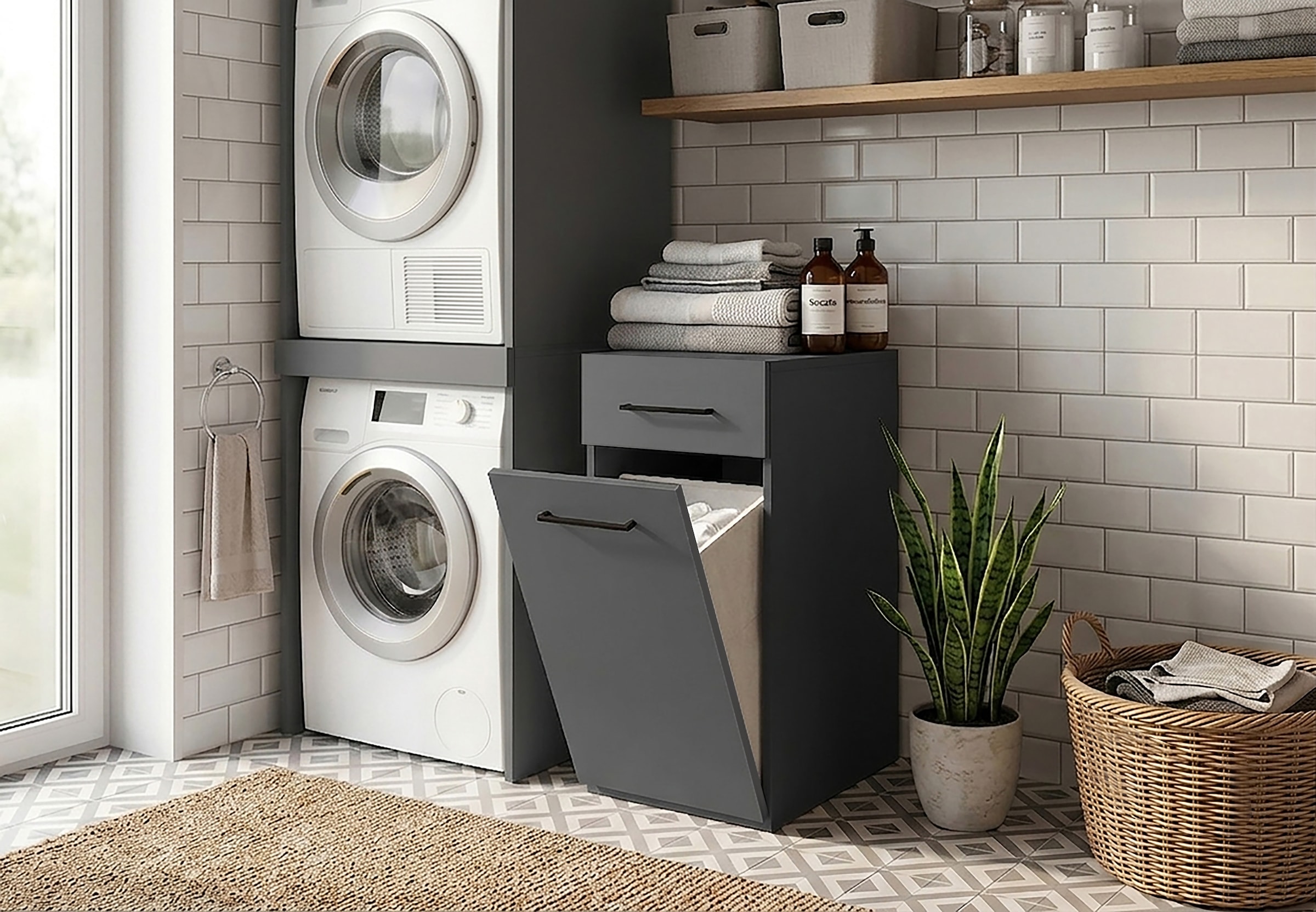 KOCHSTATION Wäscheschrank »KS-Linda« Breite 40 cm, mit integriertem Wäschekorb, 25mm starke Wände