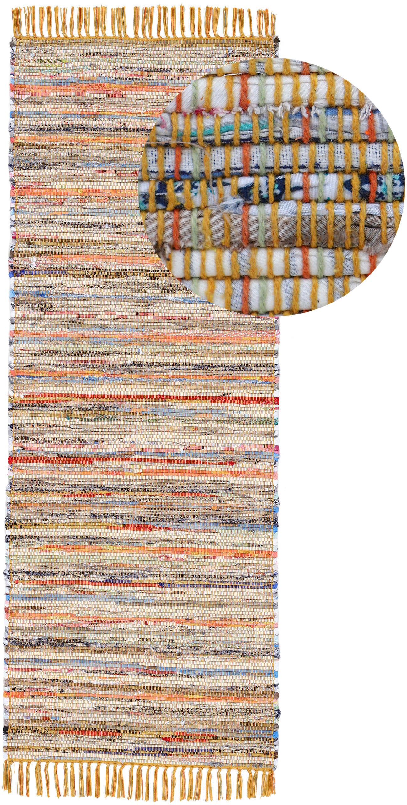 carpetfine Teppich »Kelim Chindi, Wendeteppich«, rechteckig, 6 mm Höhe, handgewebt, Fleckerlteppich mit Fransen, auch vielen in Läufergrößen